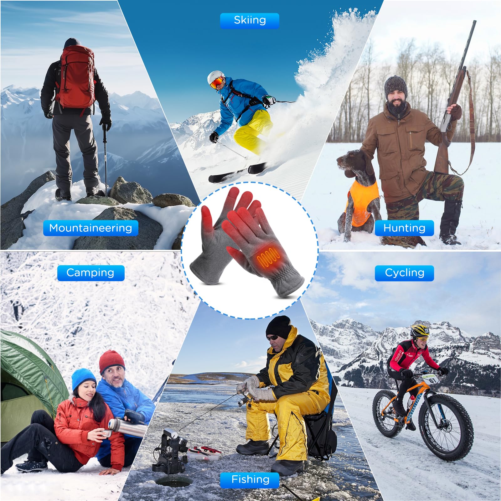 Guantes Calefactables USB para Hombres Mujeres, Guantes Aptos para Pantallas Táctiles Guantes Calefactores de Punto Guantes de calefacción de Temperatura Ajustable para Interior y Exterior