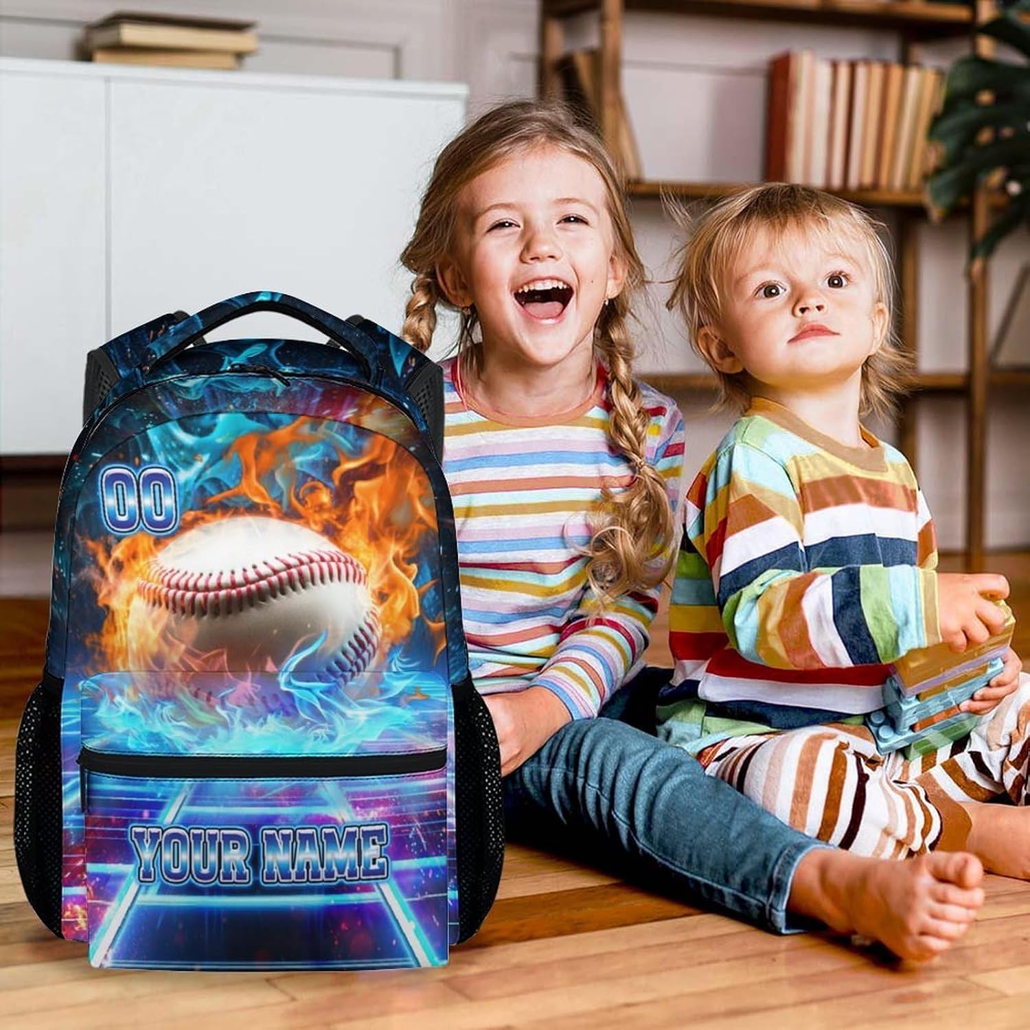 Custom Baseball Backpack for Boys - Kids Backpacks for Kids Students, 17 Inch Durable Sport School Bookbag for Elementary Kindergarten