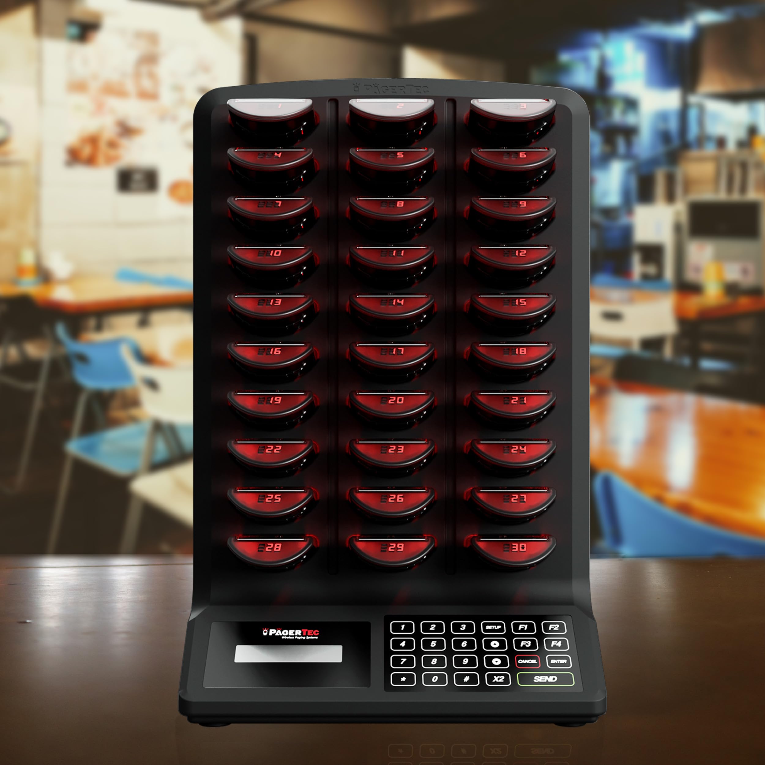 PagerTec Wireless Matrix AIO Guest Paging System Customer Service Calling Pagers for Restaurants, Hospitals, Office & Hotels | Rechargeable | Waterproof (50 Pagers - Complete Set, Red & Black)