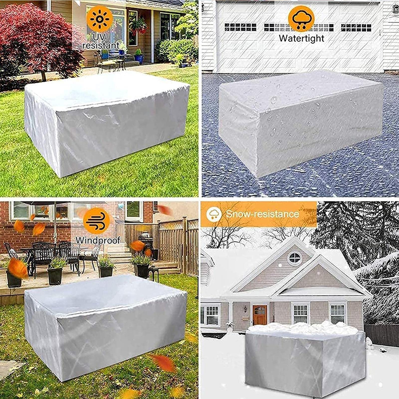 Set di coperture per mobili da esterno in tessuto Oxford 420D, resistente agli strappi, resistente ai raggi UV, antivento, impermeabile, grigio argento, adatto per divano e sedie in rattan, 290 x 110