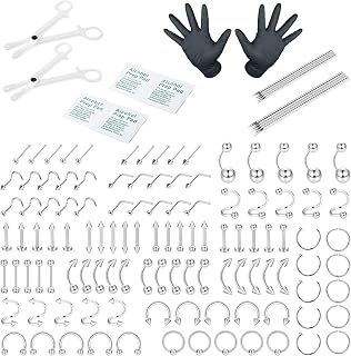 110Pcs-123Pcs Professional Piercing Kit Stainless Steel 14G 16G 20G Nose Tongue Tragus Cartilage Daith Eeybrow Lip Belly Button Rings Body Piercing