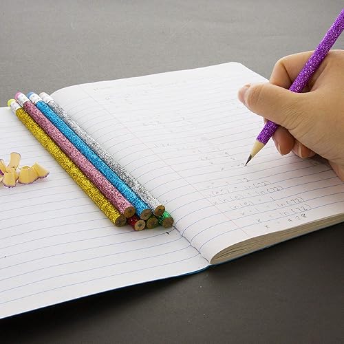 Miniatura 5 de BAZIC - Lápices metálicos de madera con purpurina, borrador sin látex, sin afilar, para niños, estudiantes, artistas (paquete de 8), 2 paquetes