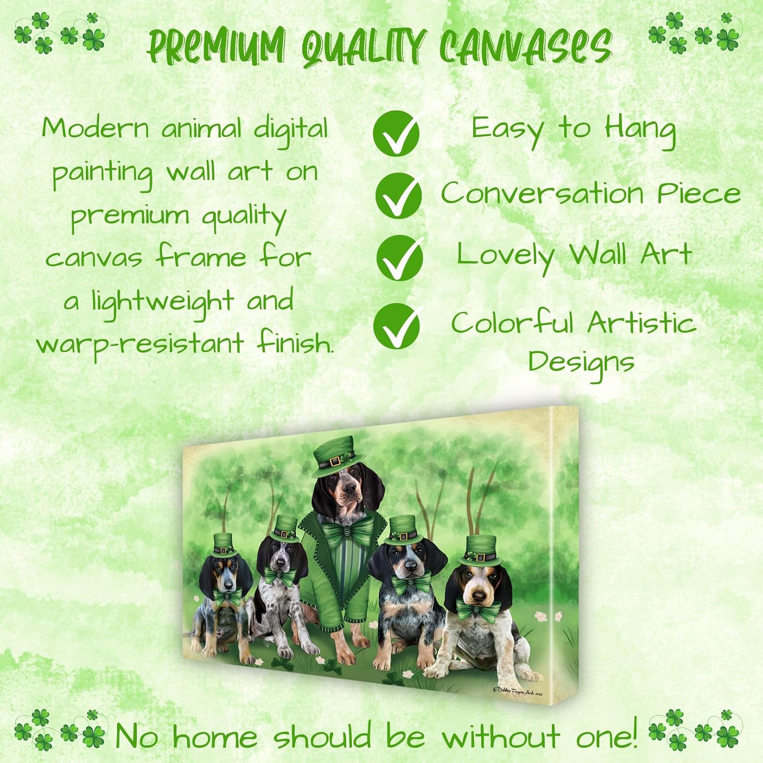 Irish Family with Bluetick Coonhound Dogs Canvas Wall Art - Premium Quality Ready to Hang Room Decor - Black Floating Framed 16" x 16"