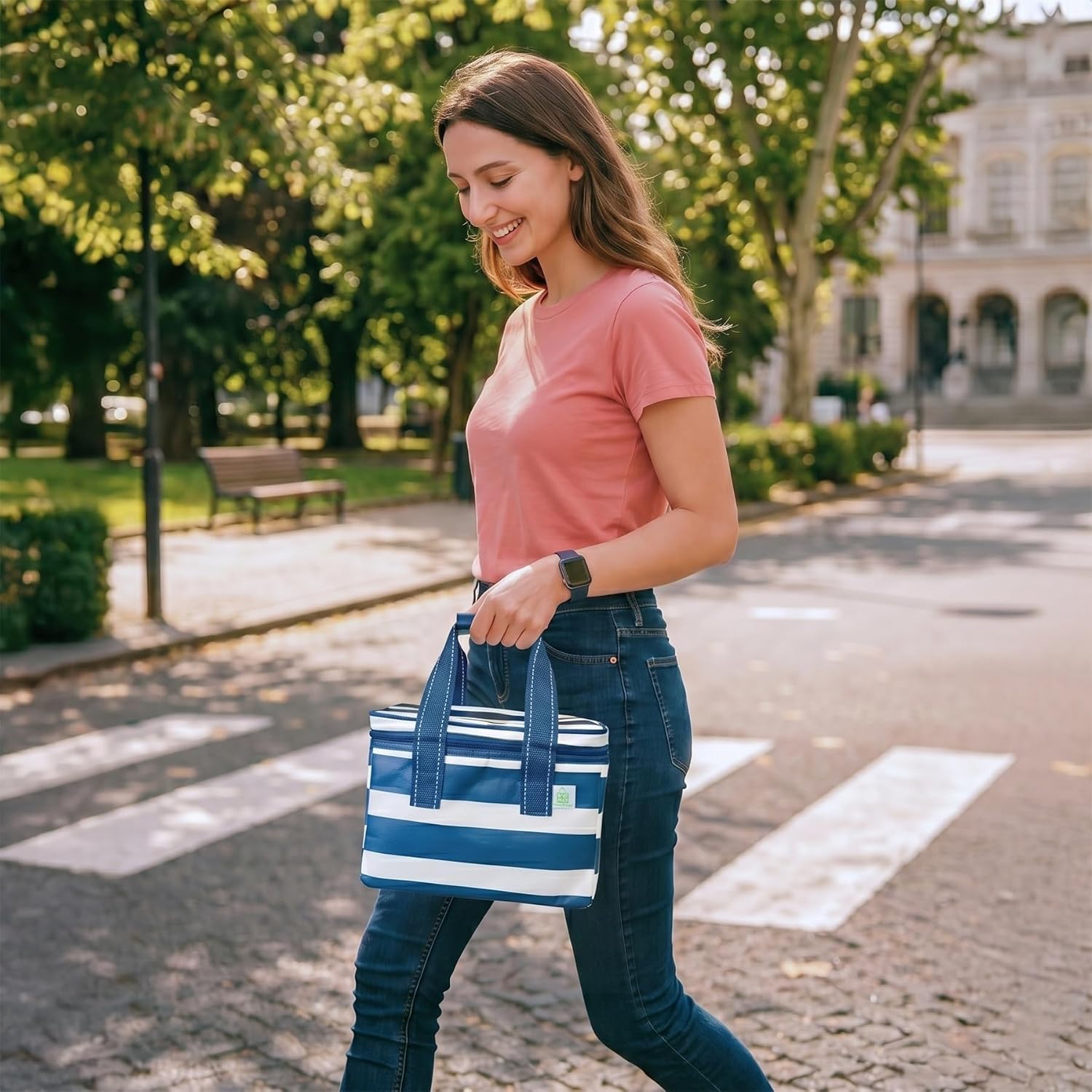 VENO 2 Pack Insulated Lunch Bags, Water-Resistant, Classic Navy Stripe image 2