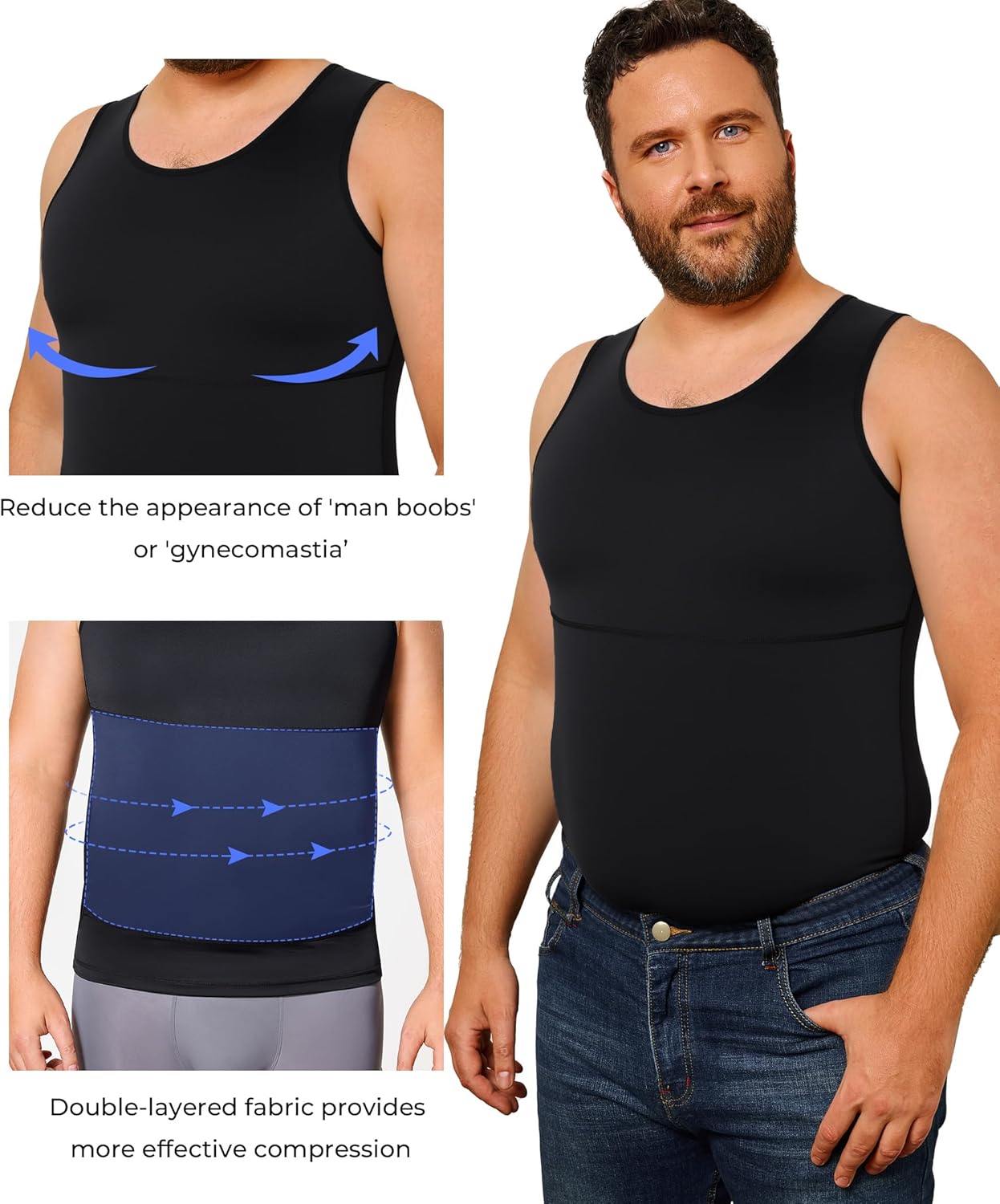 TAILONG Gynecomastia Compression Shirts for Men - Body Shaper Tank Top Sleeveless Slimming Undershirt Plus Size Shirts - Image 2