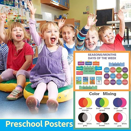 Miniatura 5 de SANTSUN Carteles educativos de preescolar  Gráficos educativos de pared  Decoración escolar para el aula para jardín de infantes, 17 x 24 pulgadas,