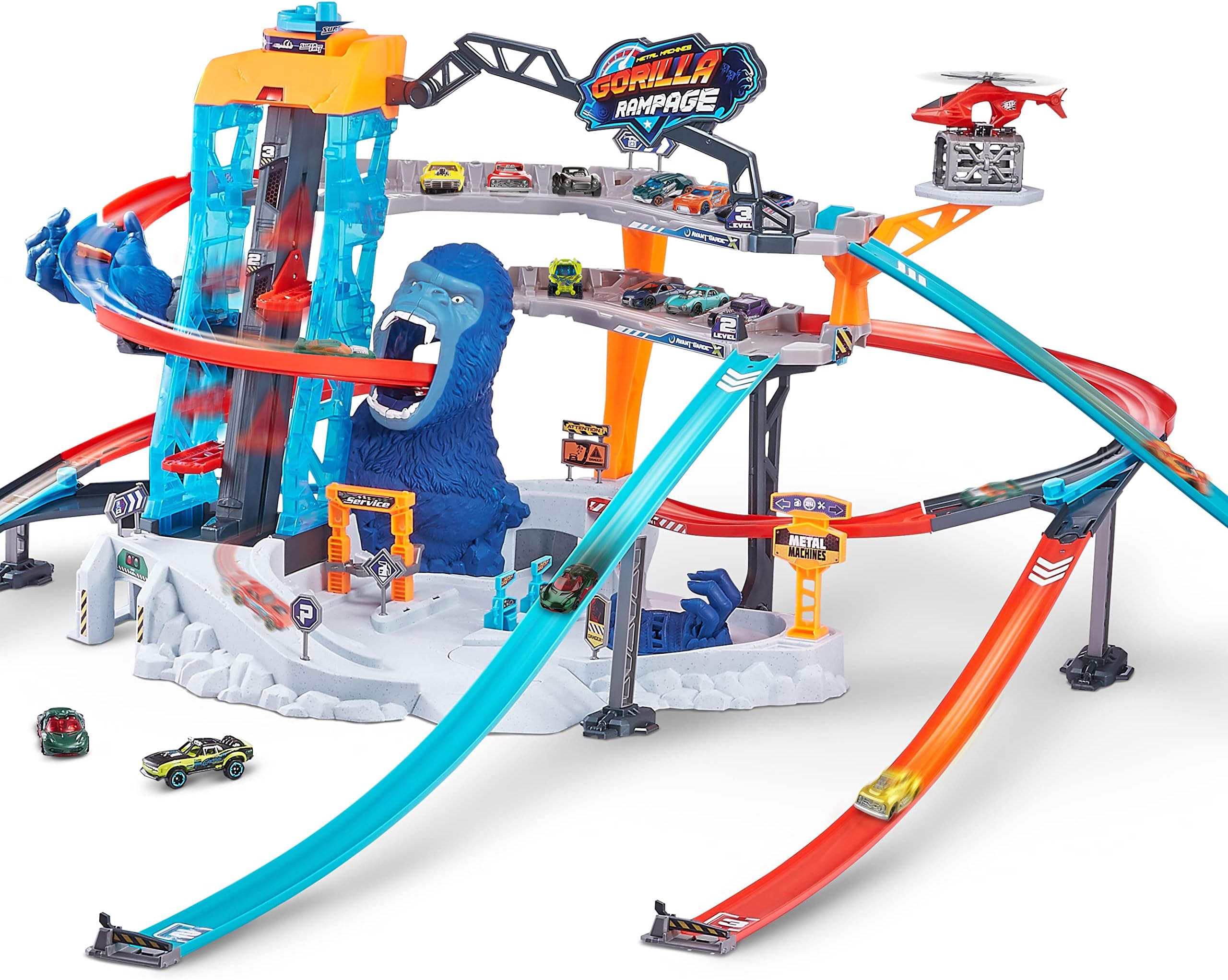 Metal Machines Gorilla Rampage Garage Track Set Vehicle Playset with Mini Toy Racing Car by ZURU Cars Play Set Compatible with Other Brands