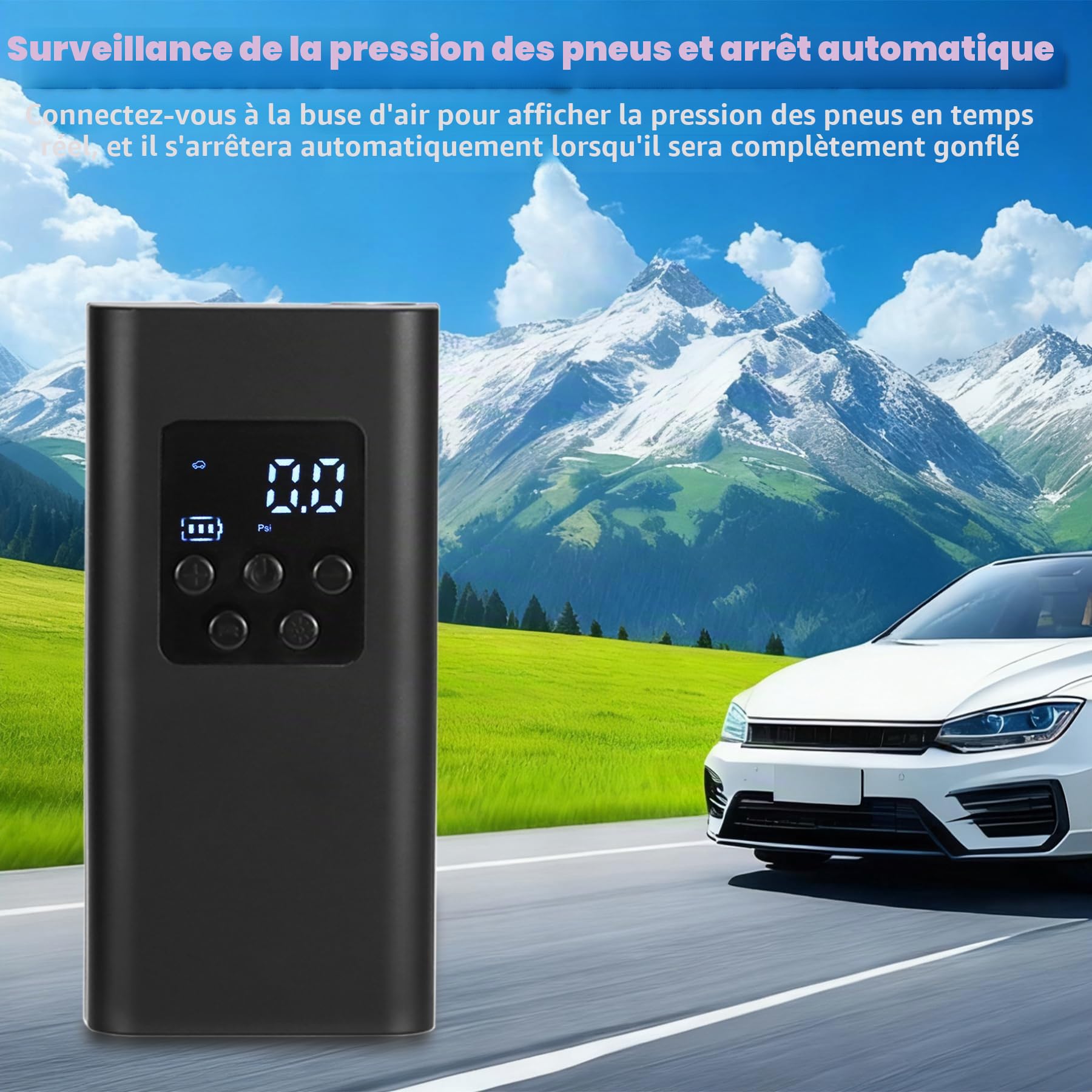 Aischens Compresseur à Air Portatif 150PSI(10,3Bar), Gonfleur de Pneus sans Fil Portable Compresseur pour Voiture, 6000mAh Mini Pompe à Air Electrique avec LED, pour Voitures, Motos, Vélos, Ballons