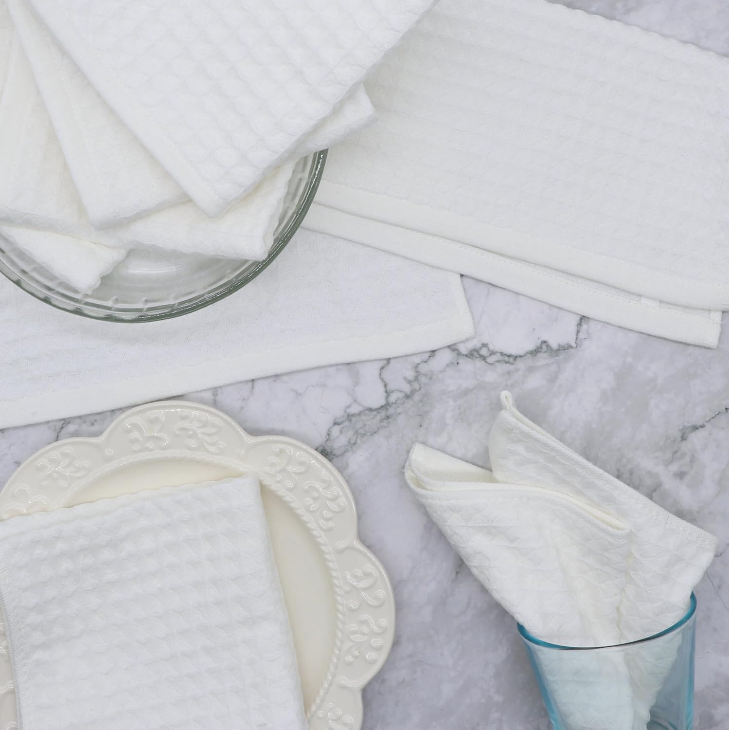 Double Deck Cleaning Rags Dish Cloths for Washing Dishes, Cotton Dish Rags Set of 8, Soft and Absorbent Wash Cloths Dish Towels for Kitchen,12 Inch x 12 Inc (White) - Image 7