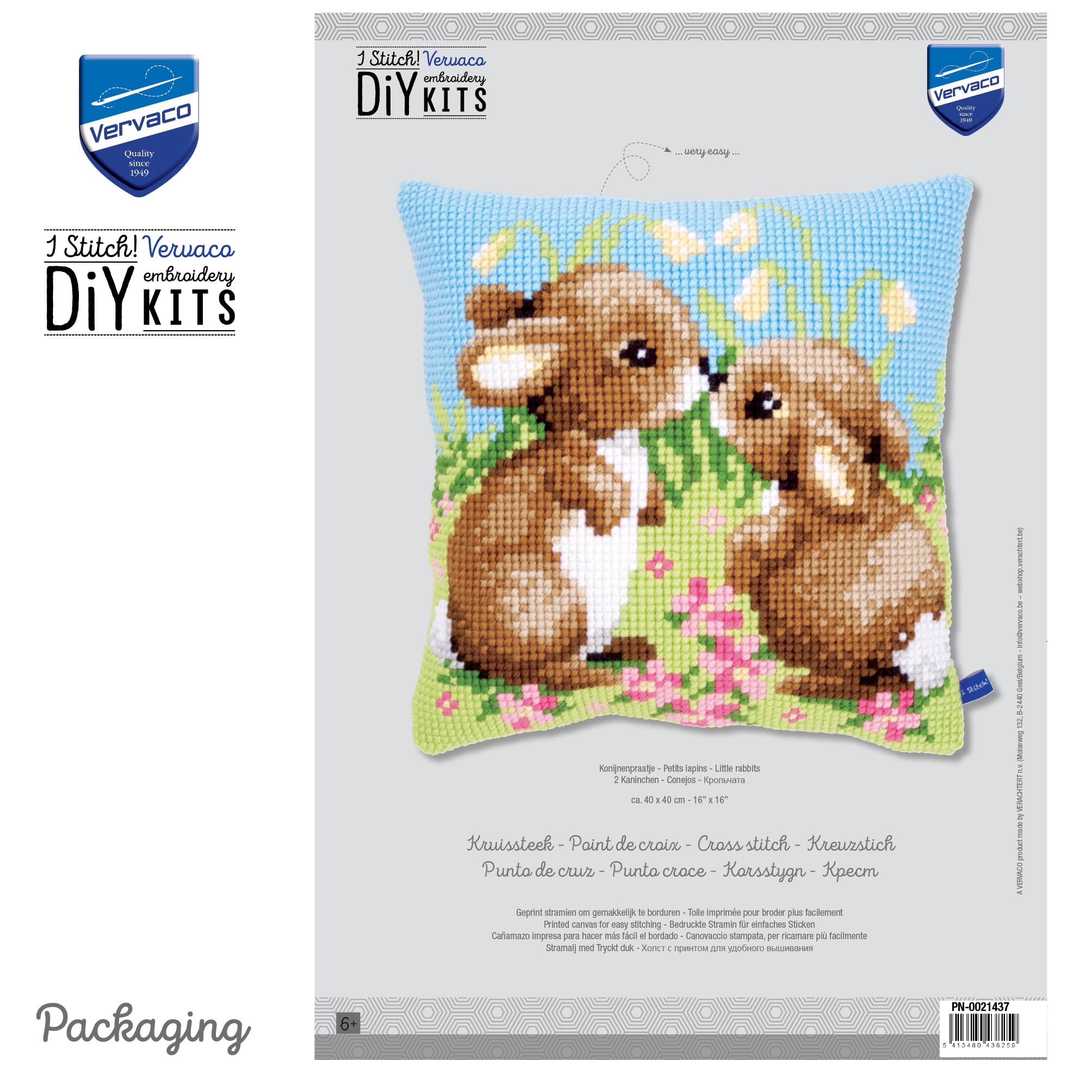 VERVACO Kit Cuscino Punto Croce Piccoli Conigli Set Ricamo Principianti Cuscini Gobelin Decorativi ca. 40 x 40 cm Accessori per Lavoretti Creativi DIY Casa Decor Hobby Adulti Cross Stitch