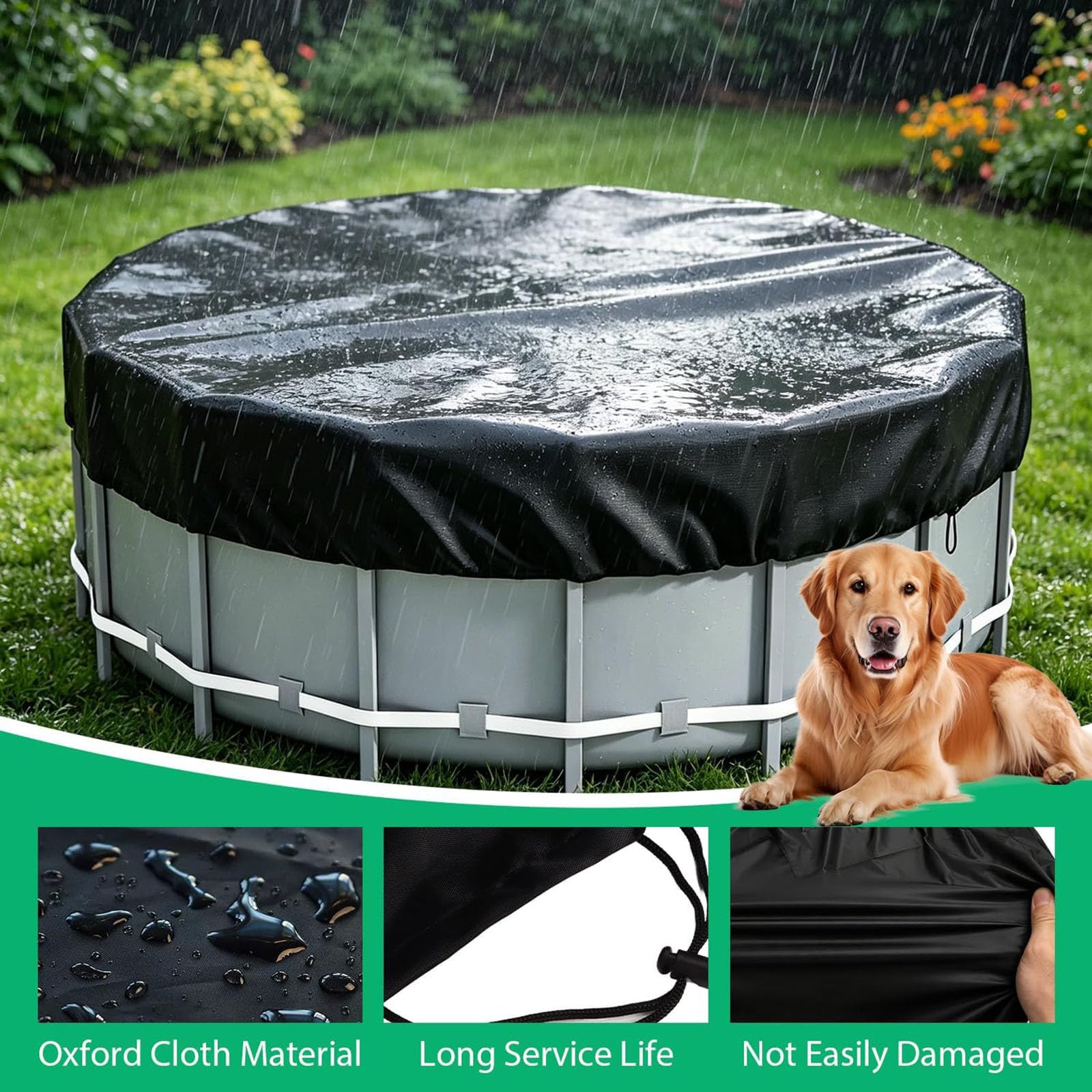 Copertura Piscina Rotond,Resistente Intemperie Antipolvere Invernale Estivo | Telone Coperture Piscina Telone Di Protezione Uv Copertina Piscina Protettiva Piscina Per Cani Impermeabile,551x20cm/18ft
