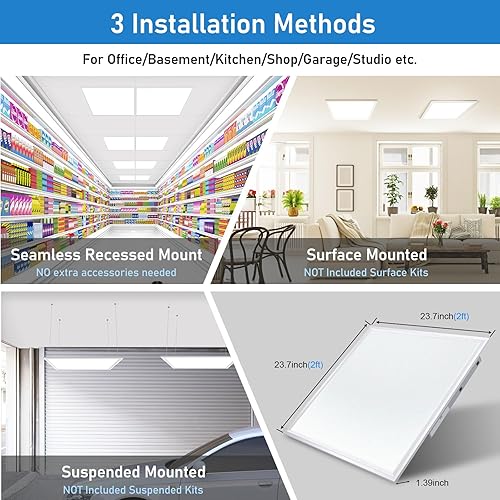 Miniatura 6 de AIKVSXER Luz LED de panel plano de 2 x 2, 40 W, 3000 K4000 K5000 K, cambio a través del interruptor de pared, 4400 lm Triac regulable 2x2 LED, techo