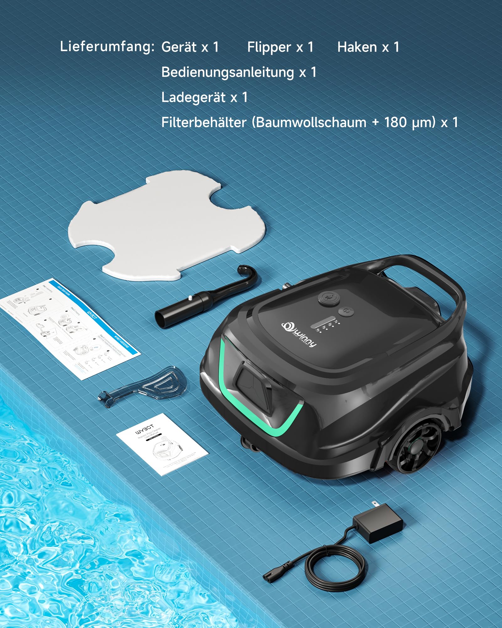 WYBOT A1max Kabelloser Poolroboter, Poolroboter Akku 130 Min Laufzeit, Doppelsiebe, Reinigt Flache Aufstellpools Bis 110 M², Ideal für Poolroboter für Aufstellpool,Waldgrün