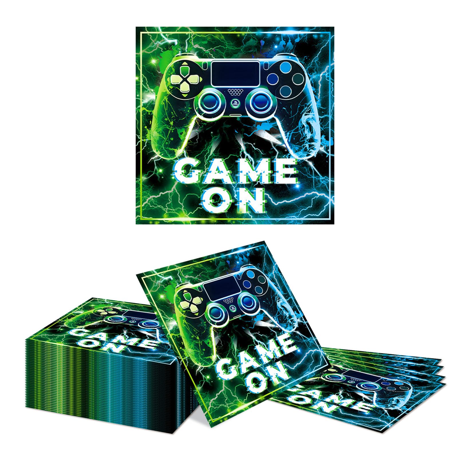 Kotkiddy 40 Neon Gaming Napkins Video Game Birthday Kids Gamer Party Paper Napkins for Boys Geek Decoration