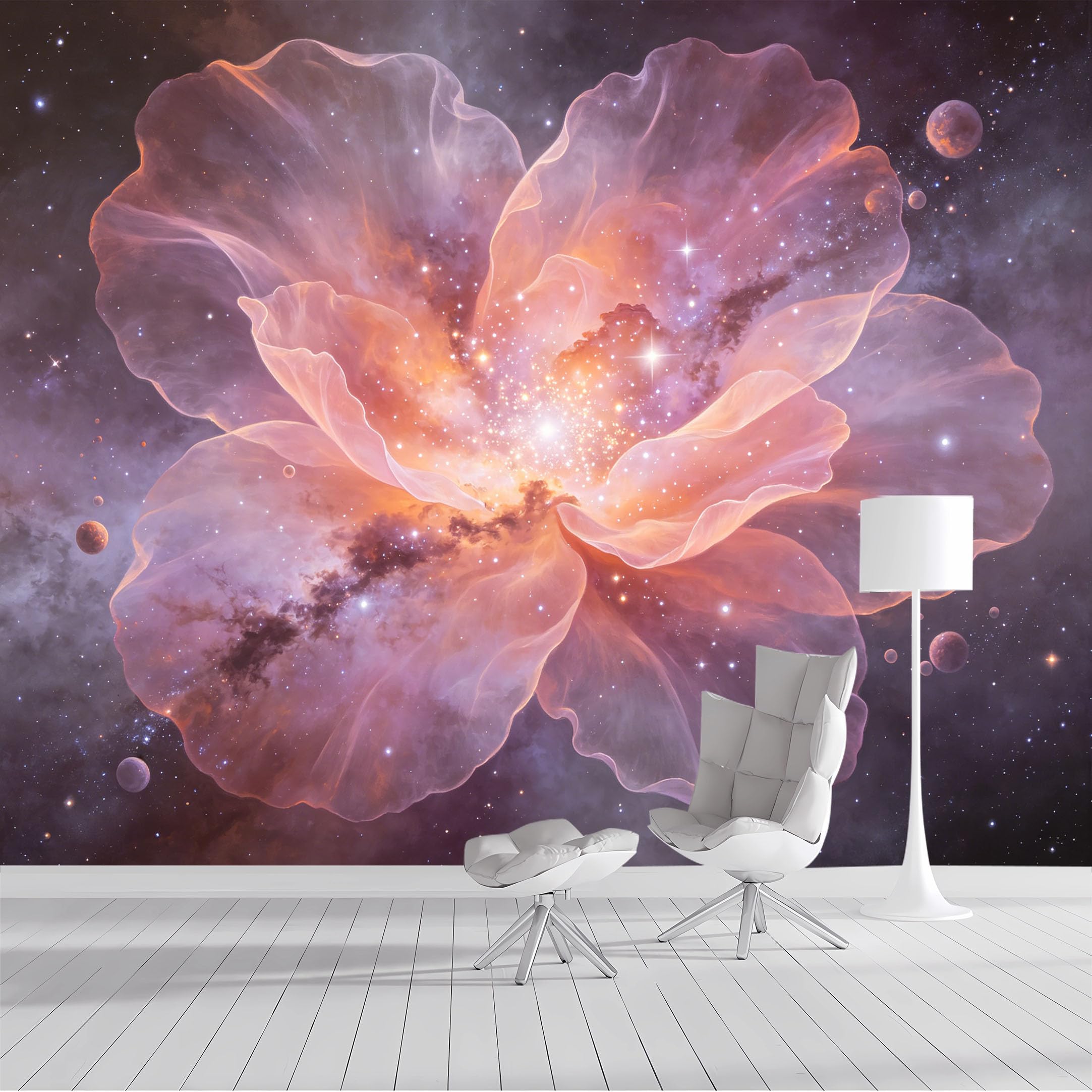 Custom Size Wall Mural Celestial Flower Galaxy Nebula Abstract Cosmic Art Watercolor SelfAdhesive Wall Fabric Removable Peel and Stick Wallpaper Wall Decor for Living Room Bedroom Bathroom