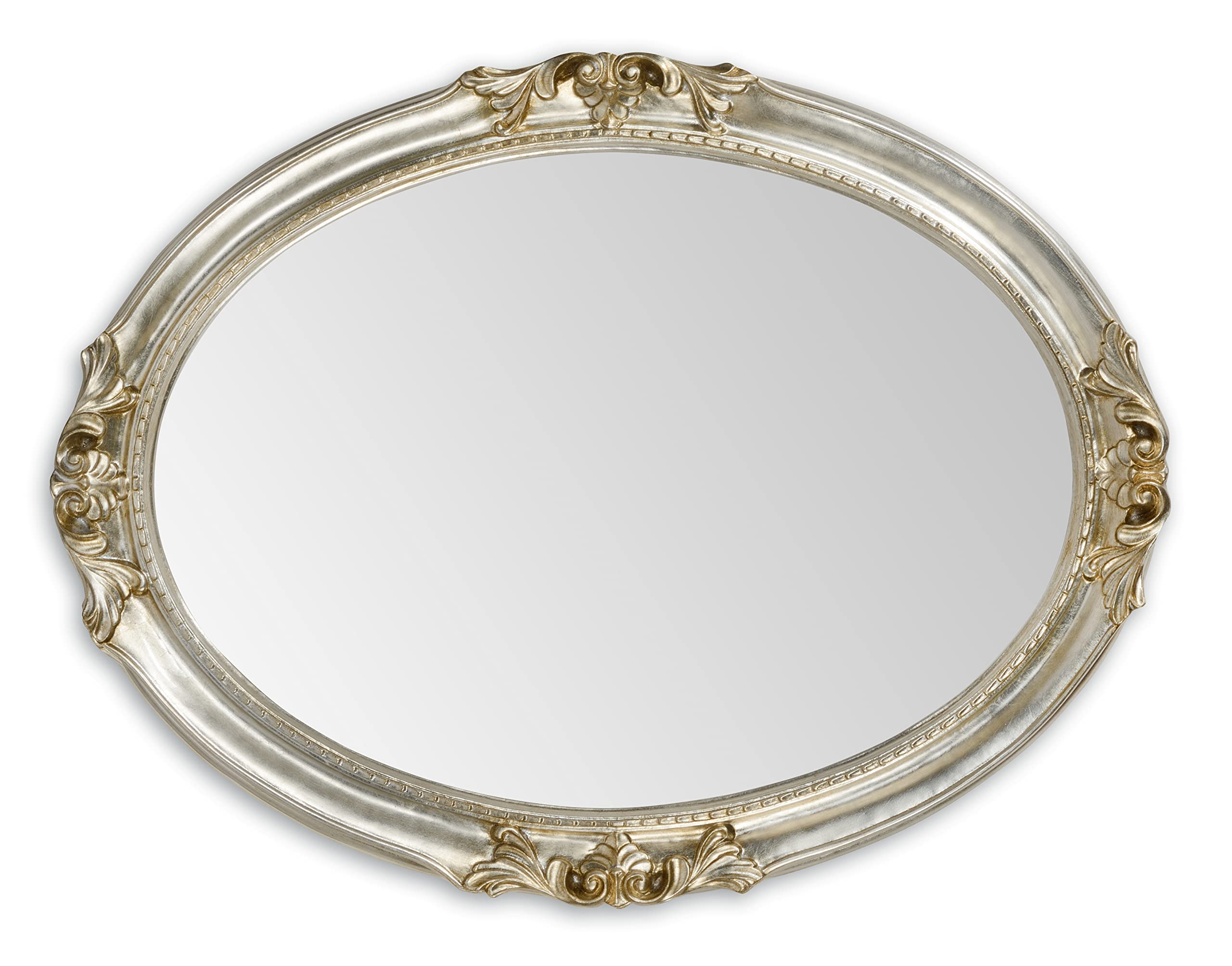 MO.WA Specchio da Parete Ovale 63x83 Specchiera foglia argento cornice legno Made in Italy Specchio classico barocco muro Specchiera barocca Specchi arredo camera da letto ingresso bagno