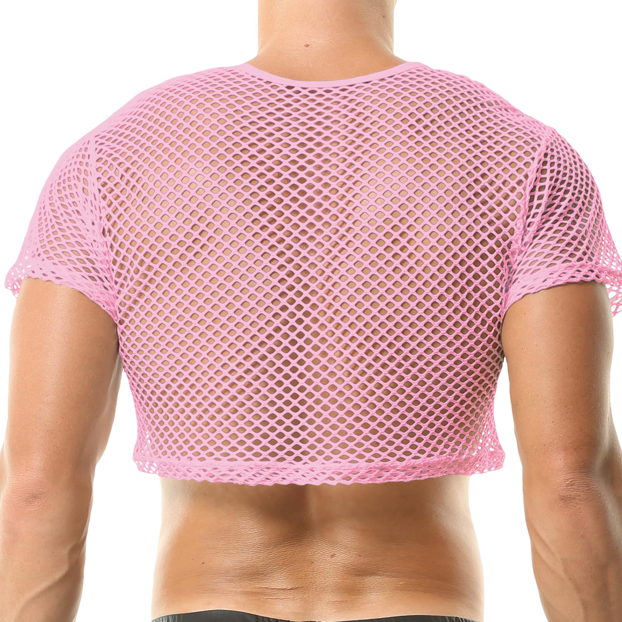 QiaTi Camisa de malla para hombre, transparente, manga corta, camiseta de malla, ropa interior sexy