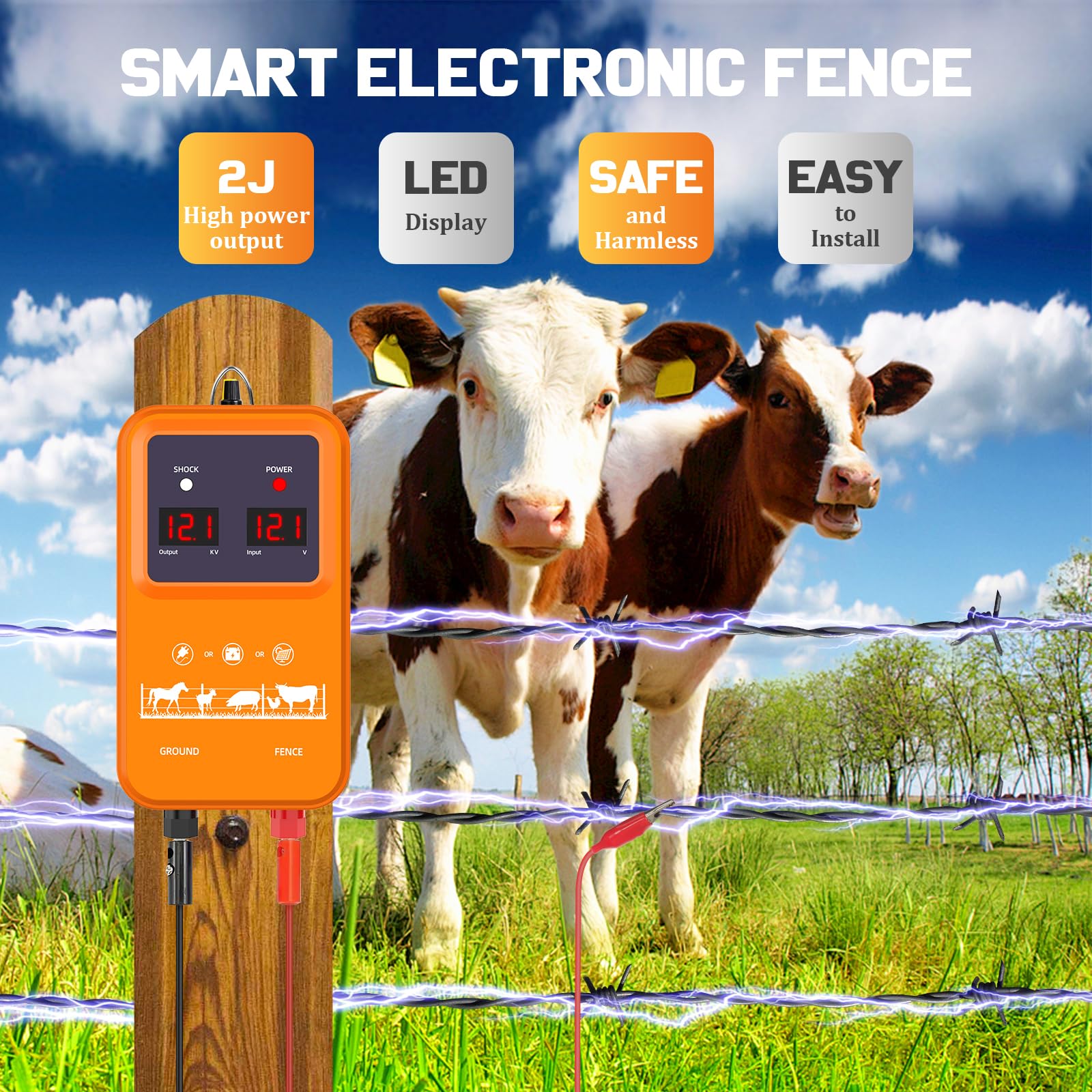 Recinzione da pascolo con corda da 200 m, portata 15 Km, 2 Joule 7 KV-13 KV, Recinzione elettrica regolabile per recinzioni di pascolo, recinzione di bestiame, scoiattoli, utilizzato per giardini