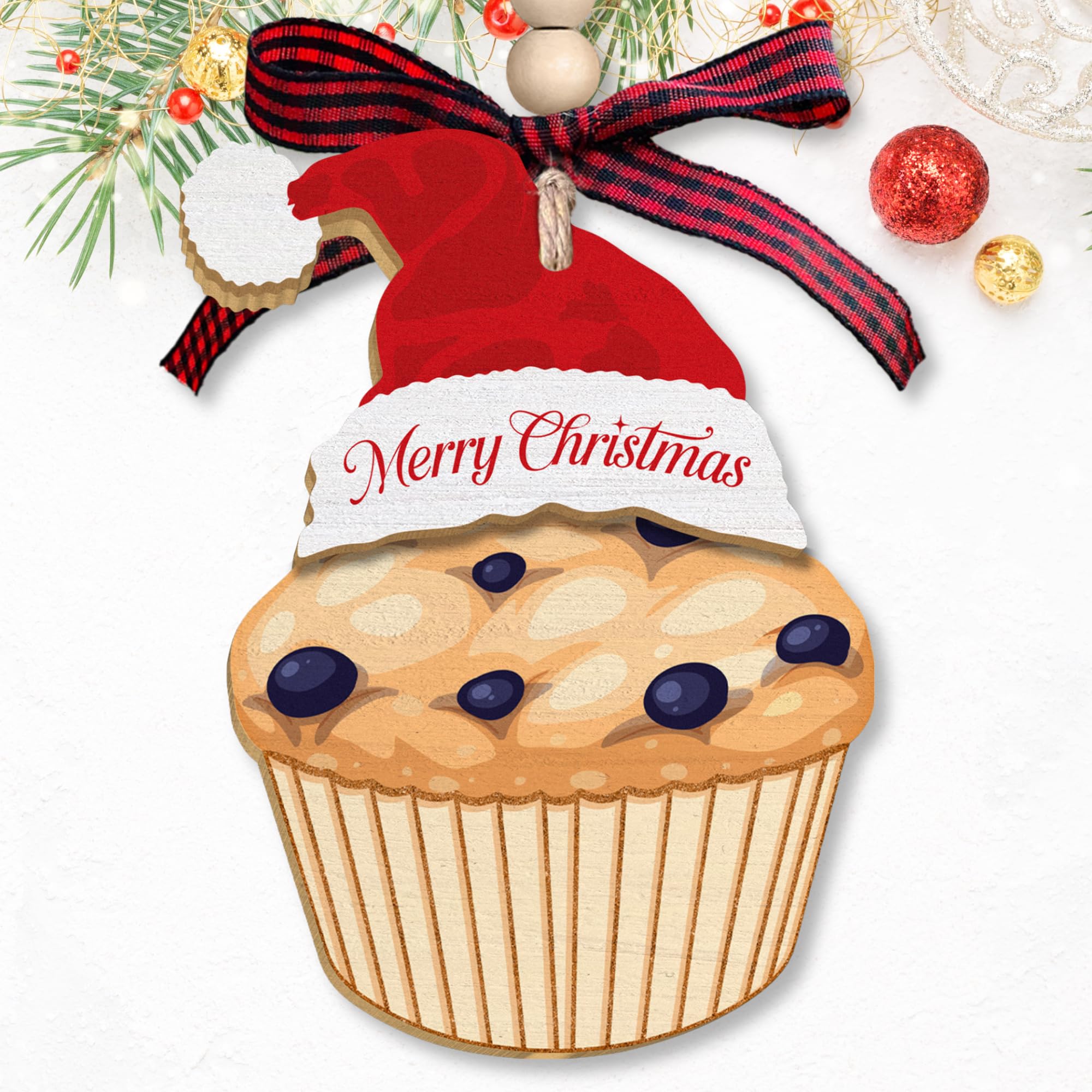 TUMSHANIP Muffin-Ornamente – Muffin-Weihnachtsschmuck – Bäckerei-Kuchen-Ornamente für Weihnachtsbaum – Heidelbeer-Schokoladenpfanne Lebensmittelgeschenke – Dessert-Liebhaber Geschenke für Frauen