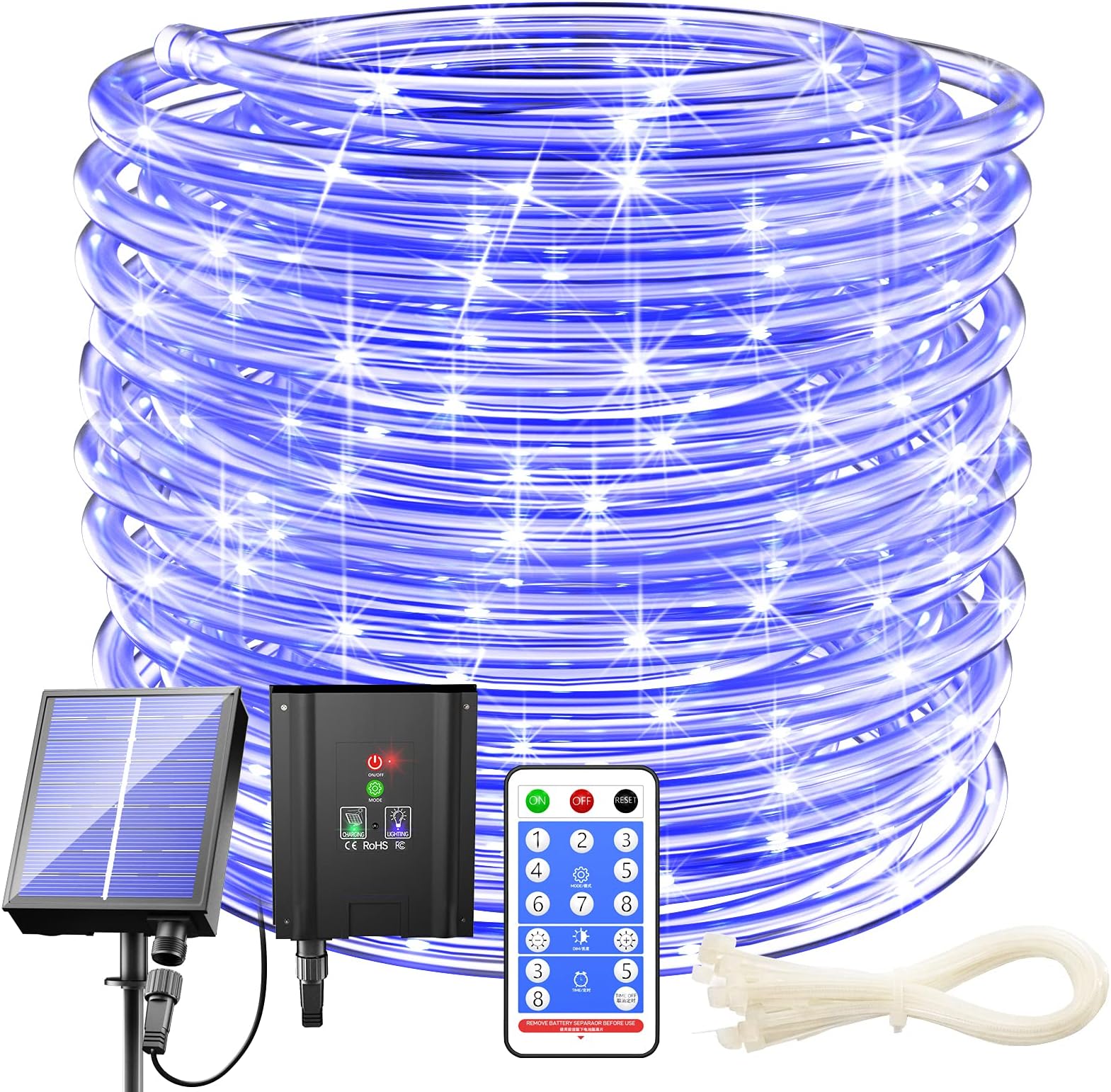 Solar Rope Lights Outdoor Waterproof LED - 200 LED Solar Rope String Lights, 72FT 8 Modes with Remote Flexible Solar Tube String Lights for Garden Patio Fence Balcony Pool Trampoline Party