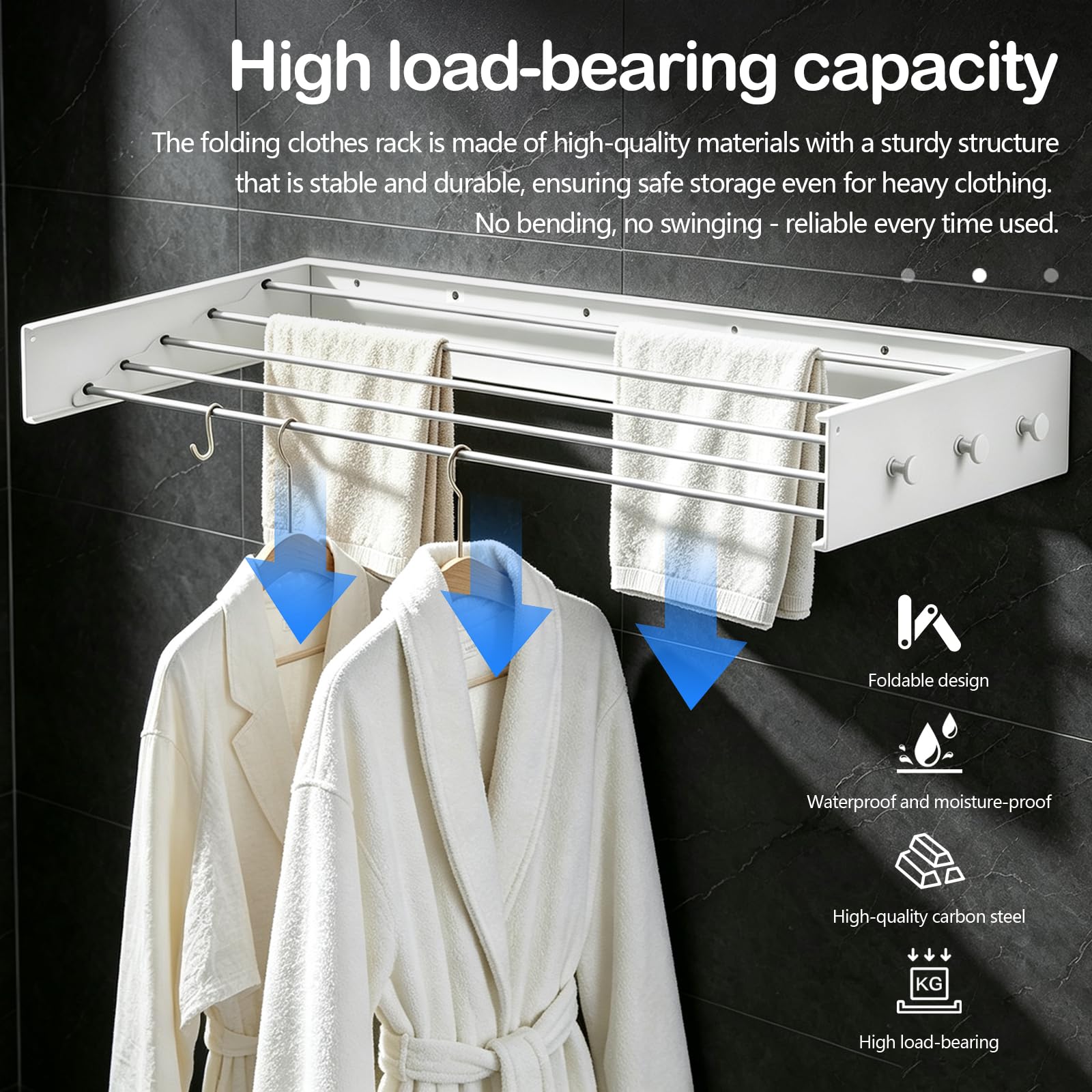 Stendibiancheria Estensibile Da Parete Da 80cm Con 6 Ganci Stendibiancheria In Alluminio Per Balcone Bagno O Termosifone Invisibile E Salvaspazio Supporta Fino A 30 Kg Bianco
