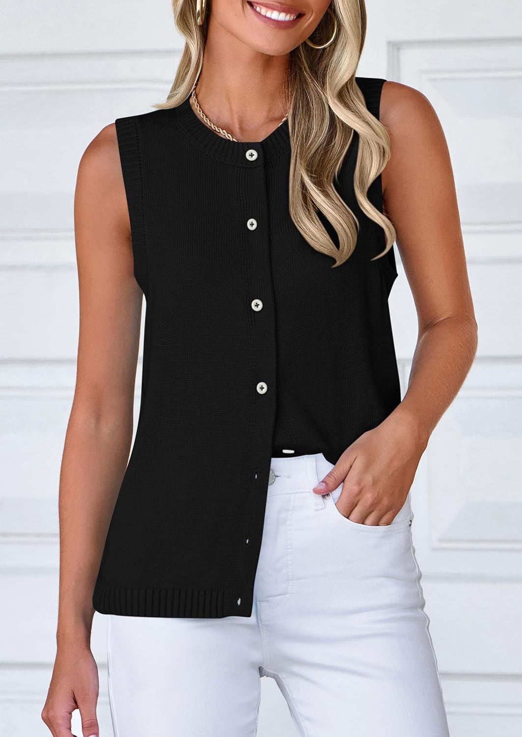 PRETTYGARDEN Sweater Vest Tops for Women 2026 Lightweight Summer Cardigan Sleeveless Button Up Knit Casual Spring Clothes - Image 3