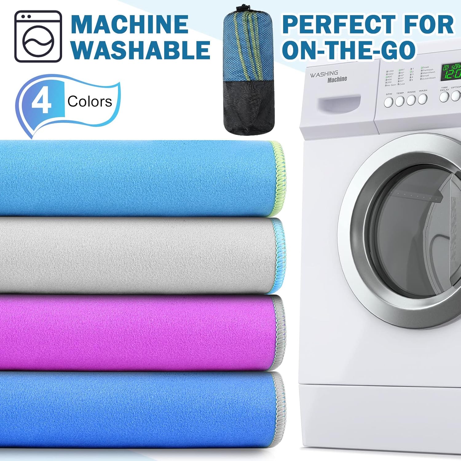 Xinnun 4 Pack Microfiber Camping Towel - Quick Dry Towel 3 Size 4 Black Mesh Bags 12 Travel Towels for Beach Camping Hiking Yoga Swim Sports Backpacking