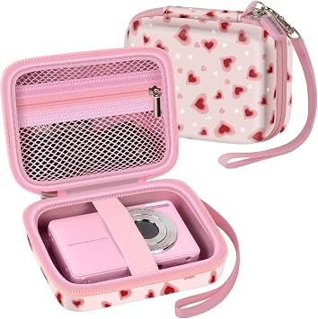 Digital Camera Case for KODAK PIXPRO FZ55/FZ45, for CAMKORY, for Canon PowerShot ELPH 180/190/360,for Sony DSCW800/W830, Hard EVA Compact Camera Bag with Mesh Pocket,Wrist Strap,Case OnlyLight Pink