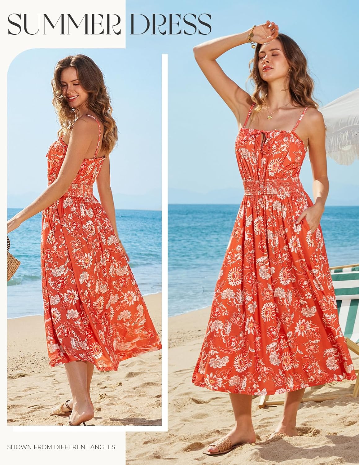 GRACE KARIN Womens Summer Clothes 2026 Boho Floral Maxi Long Dresses Spaghetti Straps Casual Beach Sundress with Pockets - Image 3