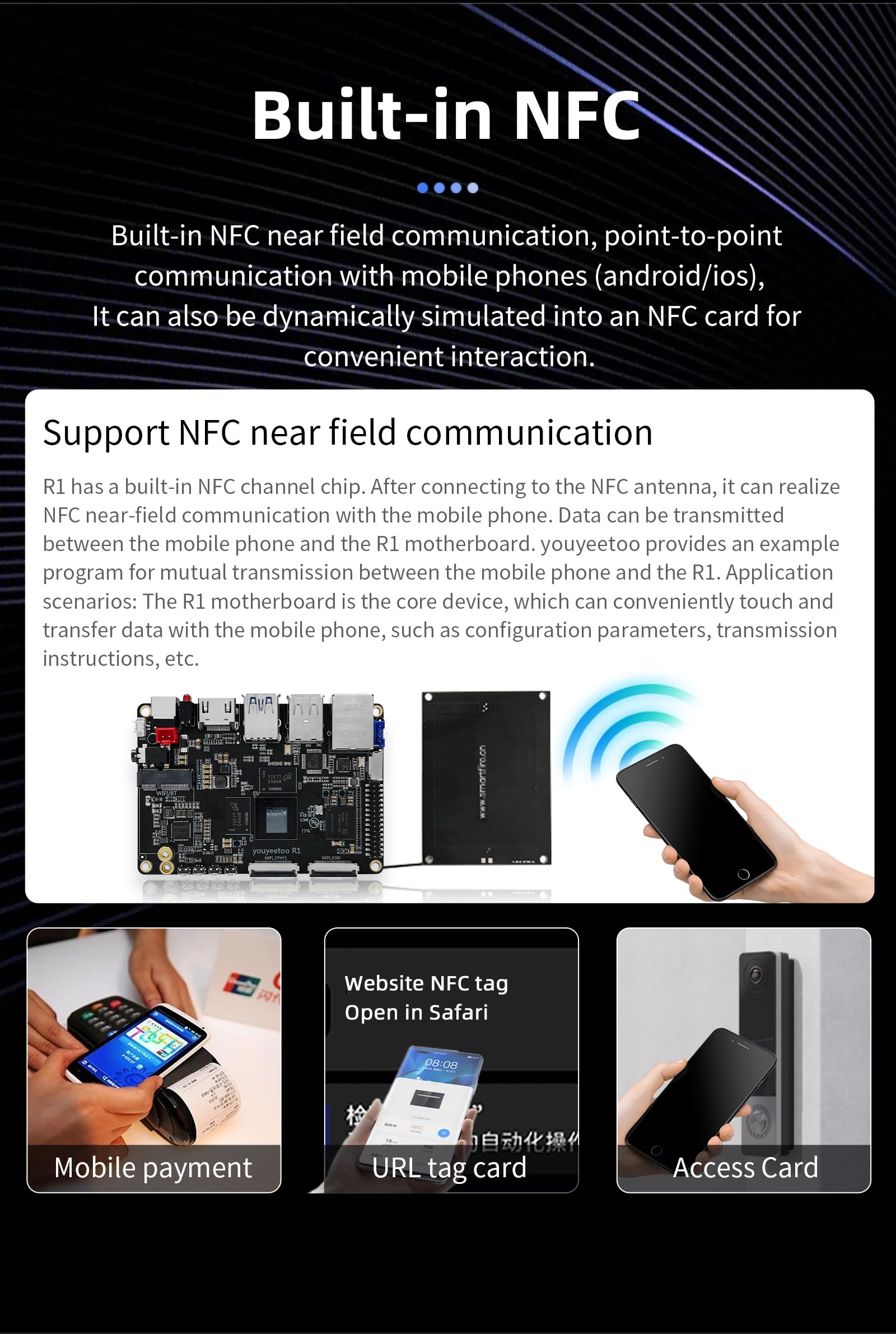 youyeetoo R1 komputer jednopłytkowy - Basic Rockchip RK3588S -8K Obsługa wyświetlacza HDMI 2.1, SATA 3.0, PCIe 2.0 SSD, USB Host x5, NFC AIoT/NAS -Android 13/Debian (16 GB RAM + 128 GB eMMC)