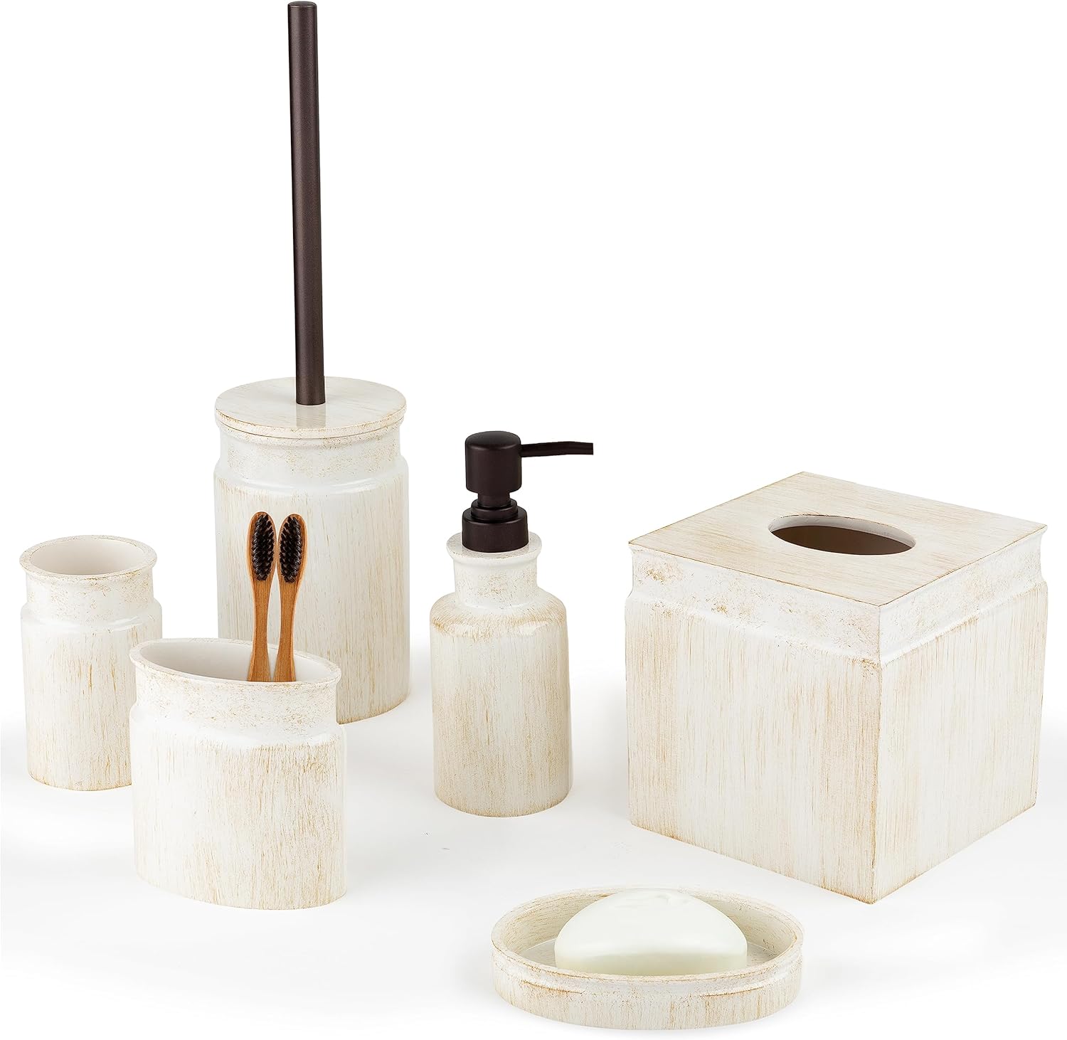 Creative Scents Rustic Luxe Bathroom Accessory Set - 6 Piece Modern Bathroom Sets Accessories Features: Toilet Brush and Holder, Tissue Cover, Soap Dispenser, Toothbrush Holder, Soap Dish & Tumbler
