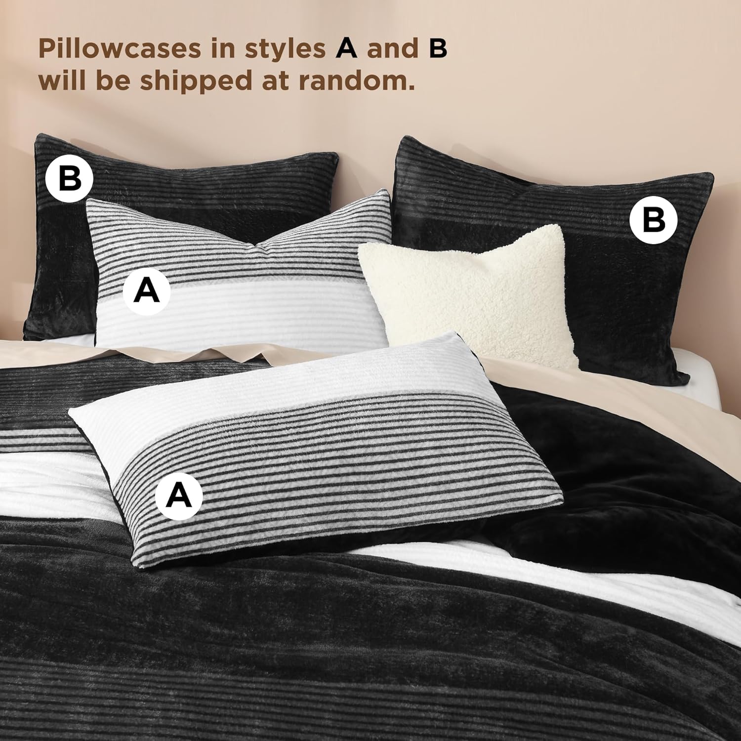 Litanika Fluffy Fleece Queen Comforter Set, Luxury Soft Plush Fuzzy Black & White Stripe Bedding Comforter Sets, Warm Shaggy Faux Fur Bed Set All Season (1 Comforter, 2 Pillowcases) - Image 6