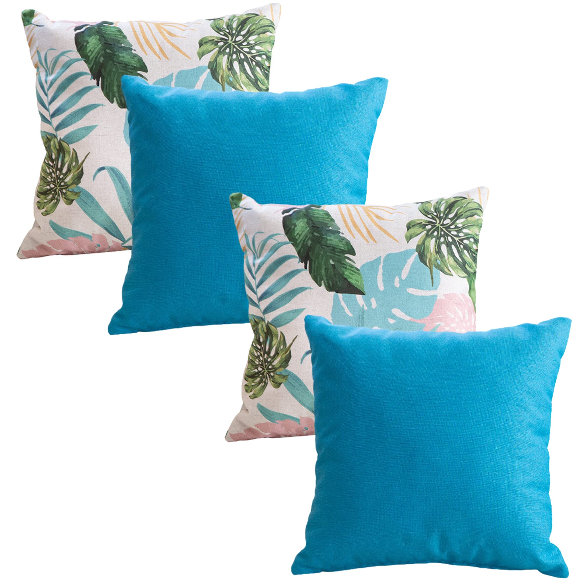 Cojines Sofá Con Relleno, 4 Unidades Azules Y Florales para Sofás De Salón Y Decoración Hogar. Fundas 45 X 45 Y Rellenos, Pack 4 para Cama