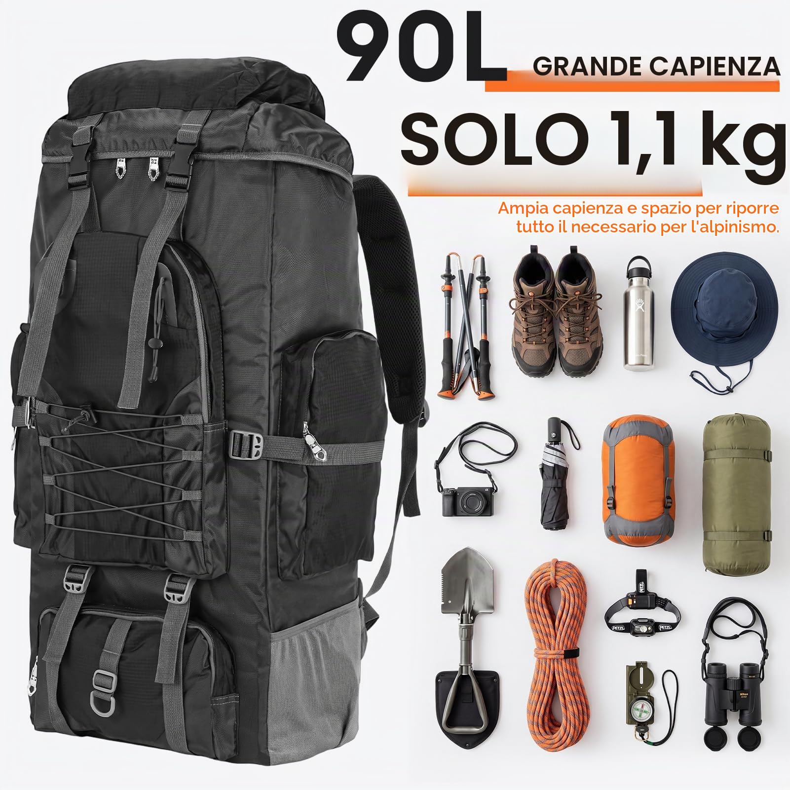 Coikes Zaino da Trekking 90L Impermeabile Zaino da Campeggio Zaino da Viaggio Uomo Donna Ultraleggero Zaino Montagna Zaino da Escursionismo Grande per Hiking Alpinismo Arrampicata Viaggio Escursione