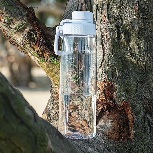 Miniatura 6 de Botella de agua transparente de 32 onzas, con tapa de boquilla y asa de transporte, reutilizable, sin BPA, botella de agua de senderismo adecuada