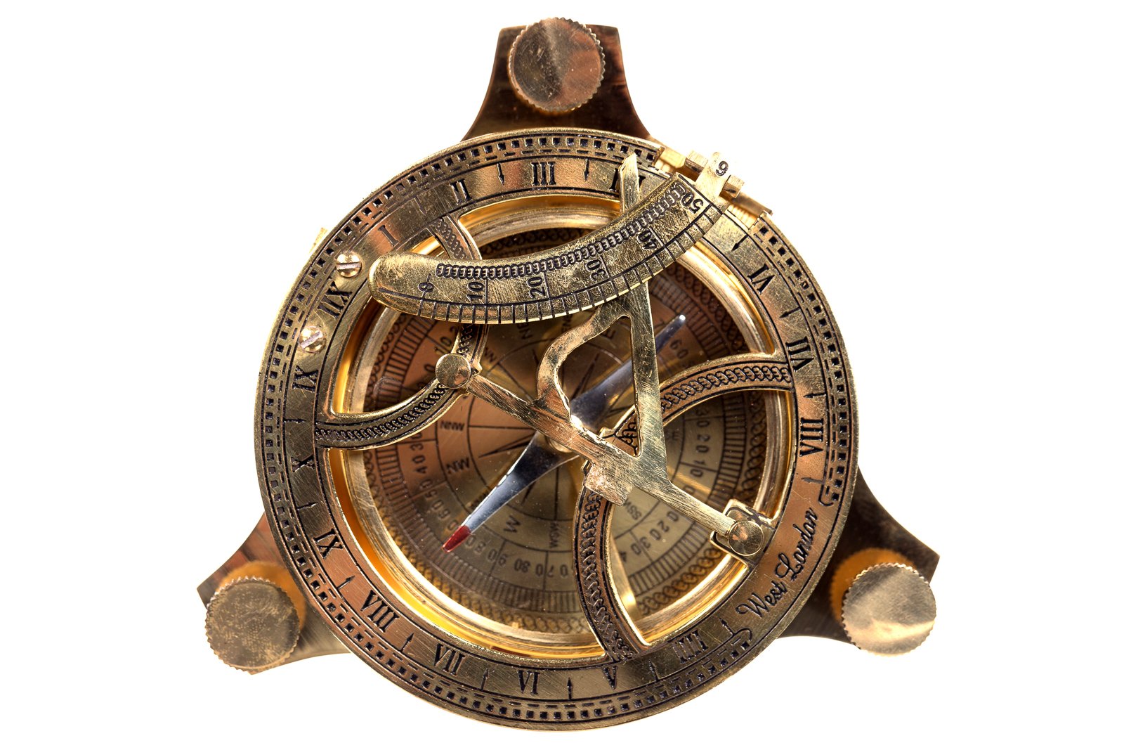 Antiek Messing Zonnewijzer Kompas - Volledig Functioneel Nautisch Maritiem Vintage Navigatie-instrument