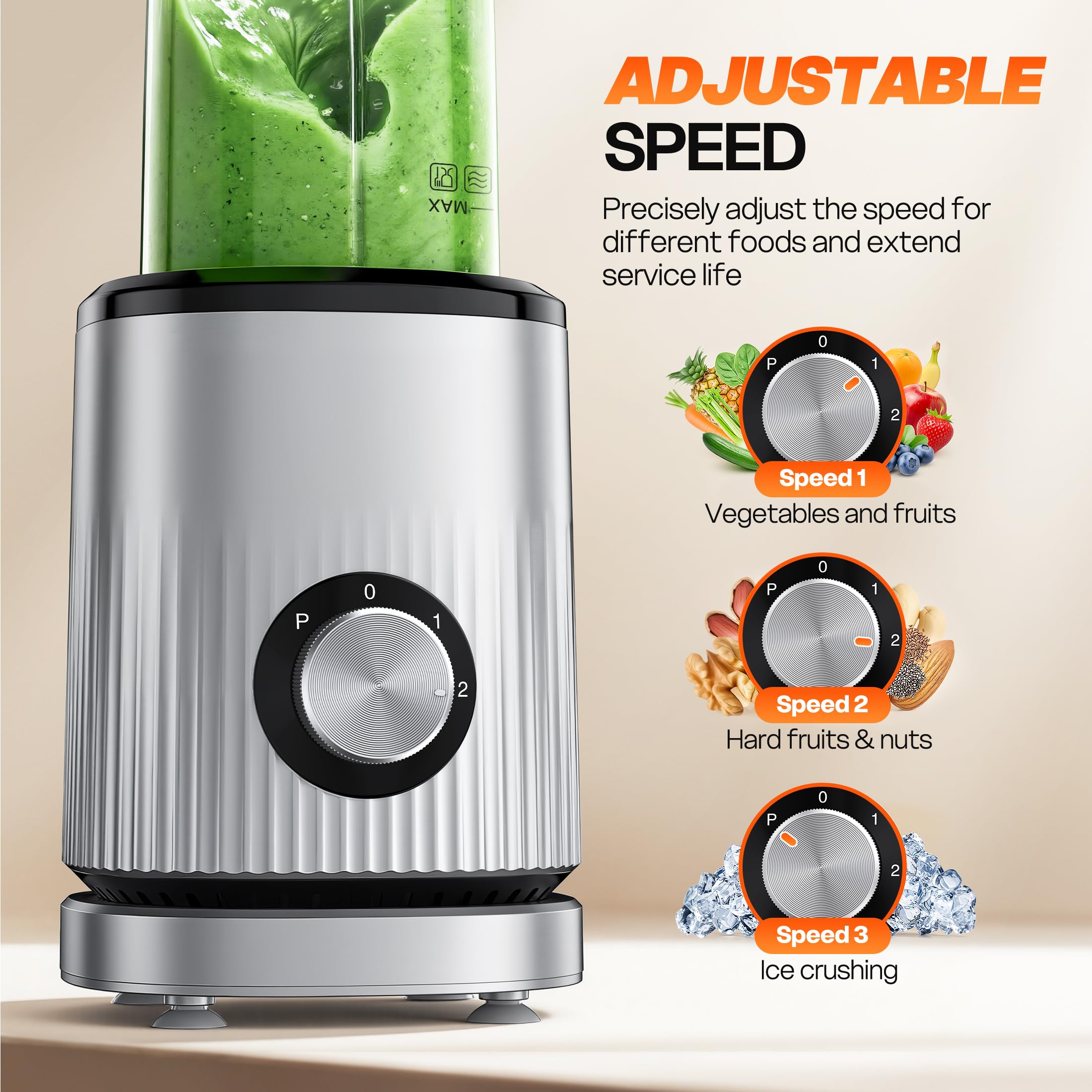 Turelar Mixer für Smoothies, tragbarer persönlicher Mixer für Shakes und Smoothies für die Küche mit 630 ml tragbaren Bechern und zusätzlichem Deckel, Smoothie-Maker Mixer für Säfte, Babynahrung