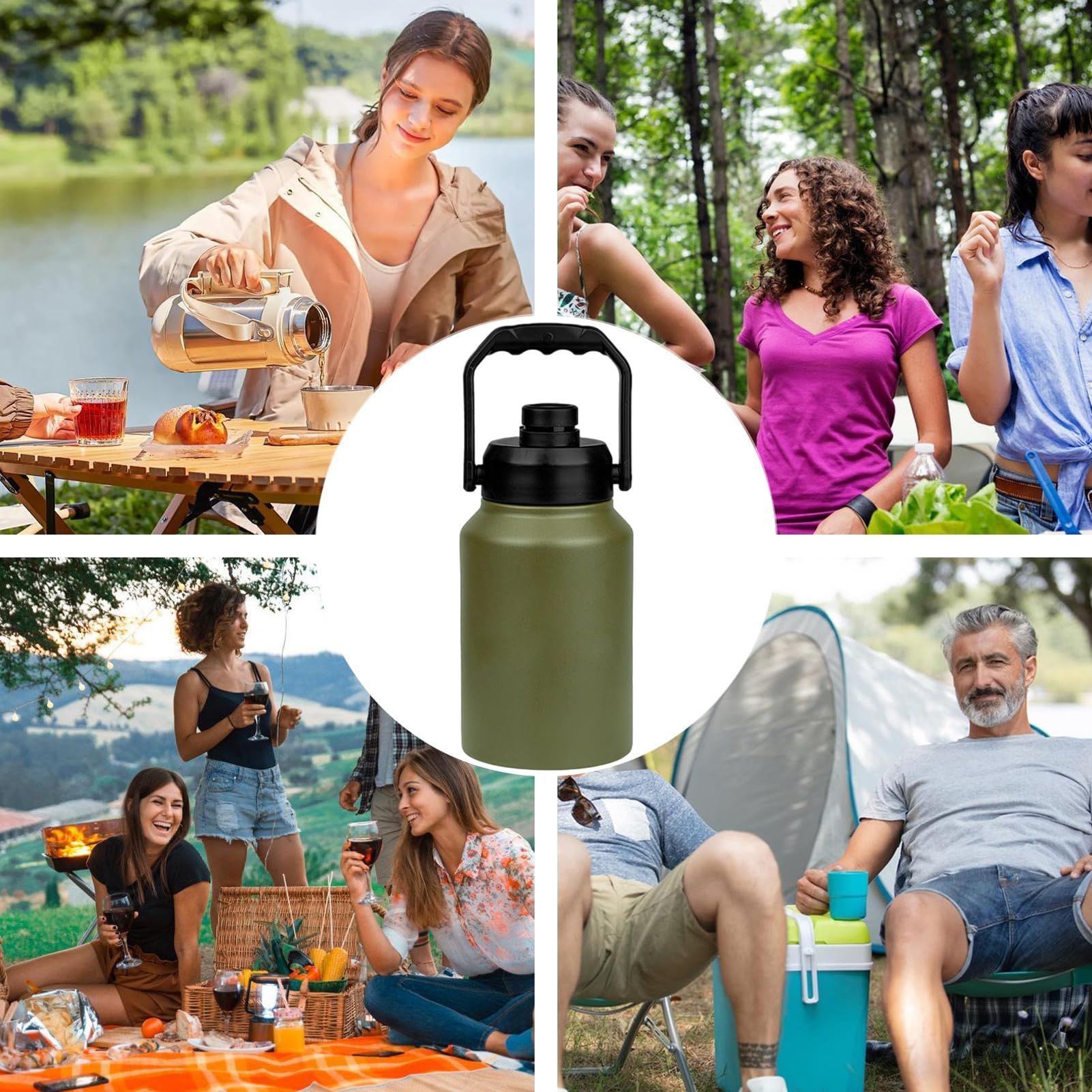 Cubo De Hielo Isotérmico Con Tapa Asa Portátil, Botella De Agua Incluida