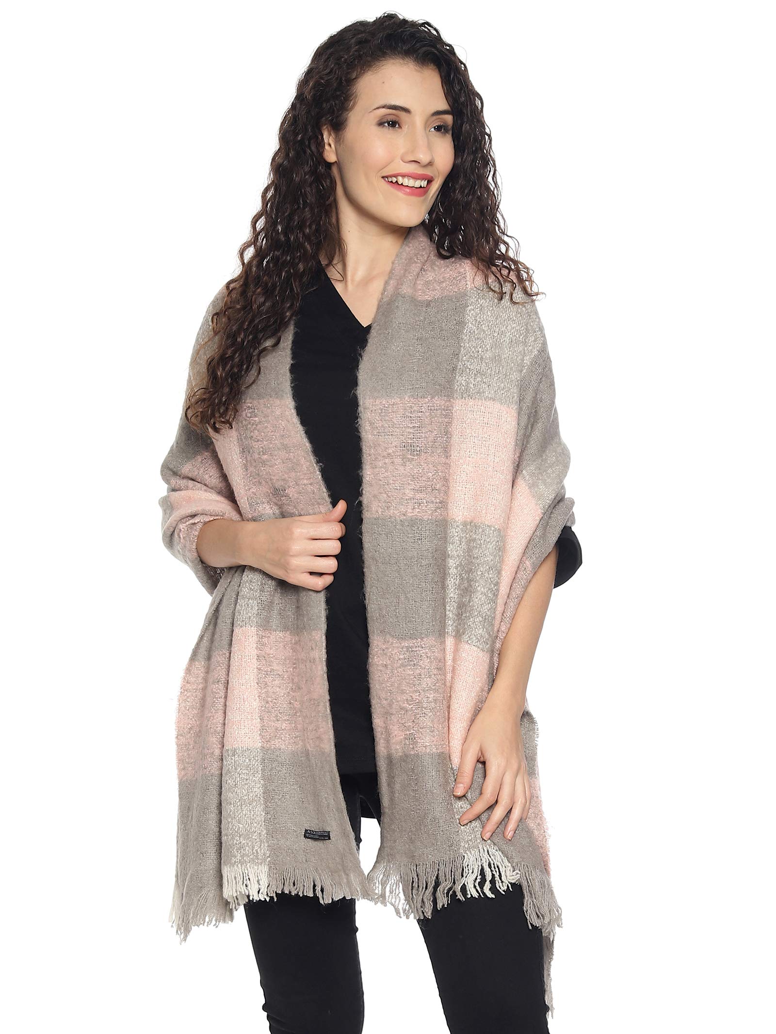 513 Women's Acrylic Casual Winter Wear Checkered Woven Stole - Pink, Free Size-picture-37