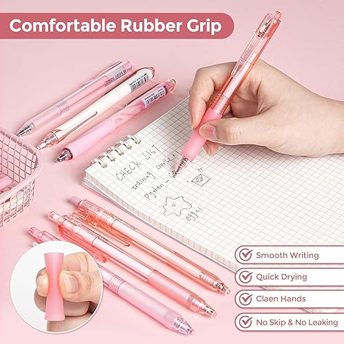 Miniatura 6 de Nicpro Paquete de 13 bolígrafos de tinta de gel pastel con funda, bonitos bolígrafos retráctiles de punta fina de 0.020 in, 12 bolígrafos rosados de
