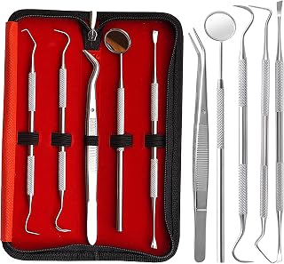 BEAUTYVITY Dental Tools set,Whitening Cleaning Oral Care Kit,Stainless Steel Professional Dental Probes,Tartar Remover Scraper,Mouth Mirror,Tweezer with Leather Case