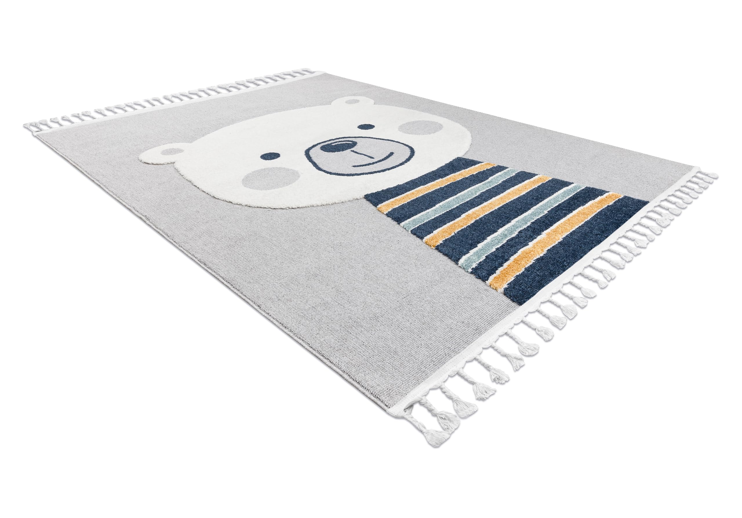 rugsx Tappeto per bambini YOYO GD50 Orsacchiotto, strutturali, sensoriali, frange, grigio/bianco 120x170 cm
