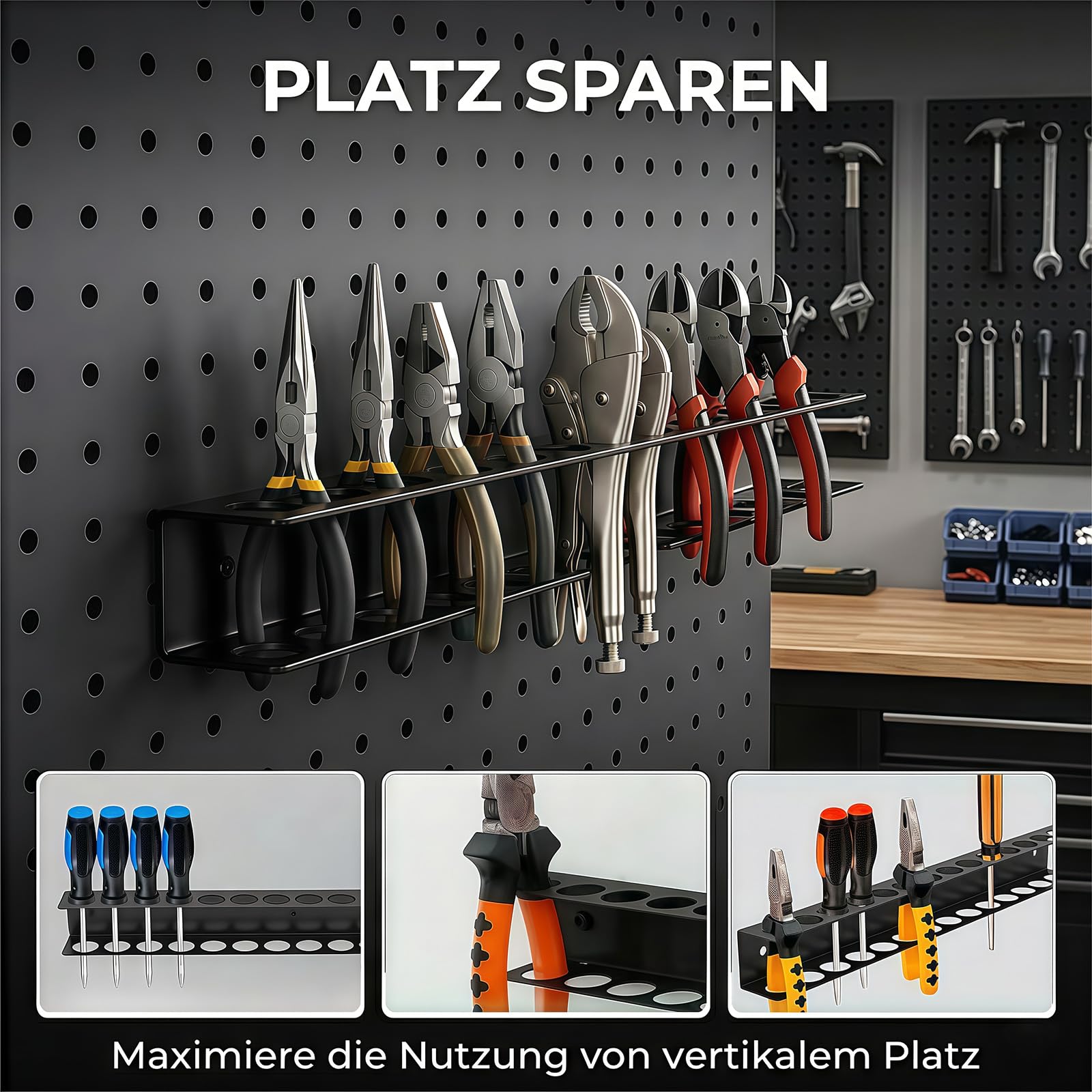 2 Stück Zangenhalter Wandhalterung 40cm/15.7in, Werkzeug Wandhalter mit 14 Löchern, Schraubendreher Halterung für Garage, Werkstatt & Werkbank