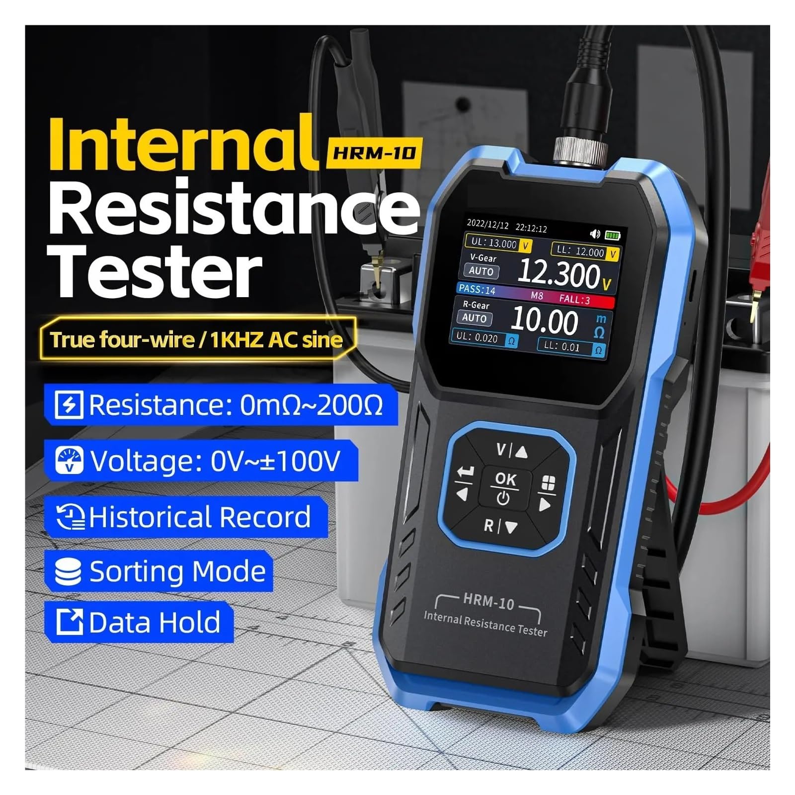 Multimetro digitale, Tester di resistenza interna della batteria ad alta precisione HRM-10, misuratore tensione CA a 4 fili