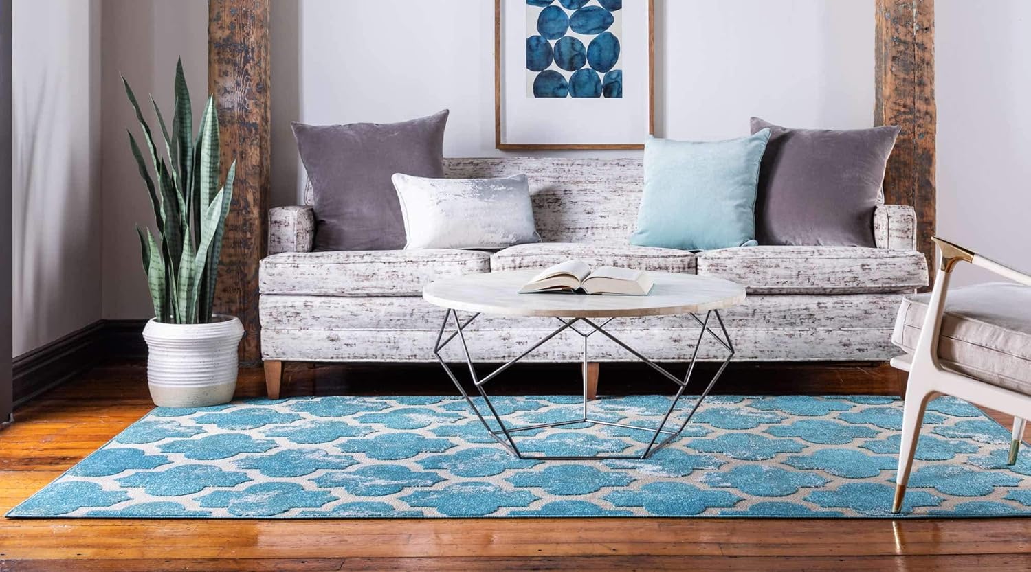 Unique Loom Outdoor Trellis Collection Area Rug - Nashville (5' 1" x 8' Rectangle, Turquoise/ Beige)