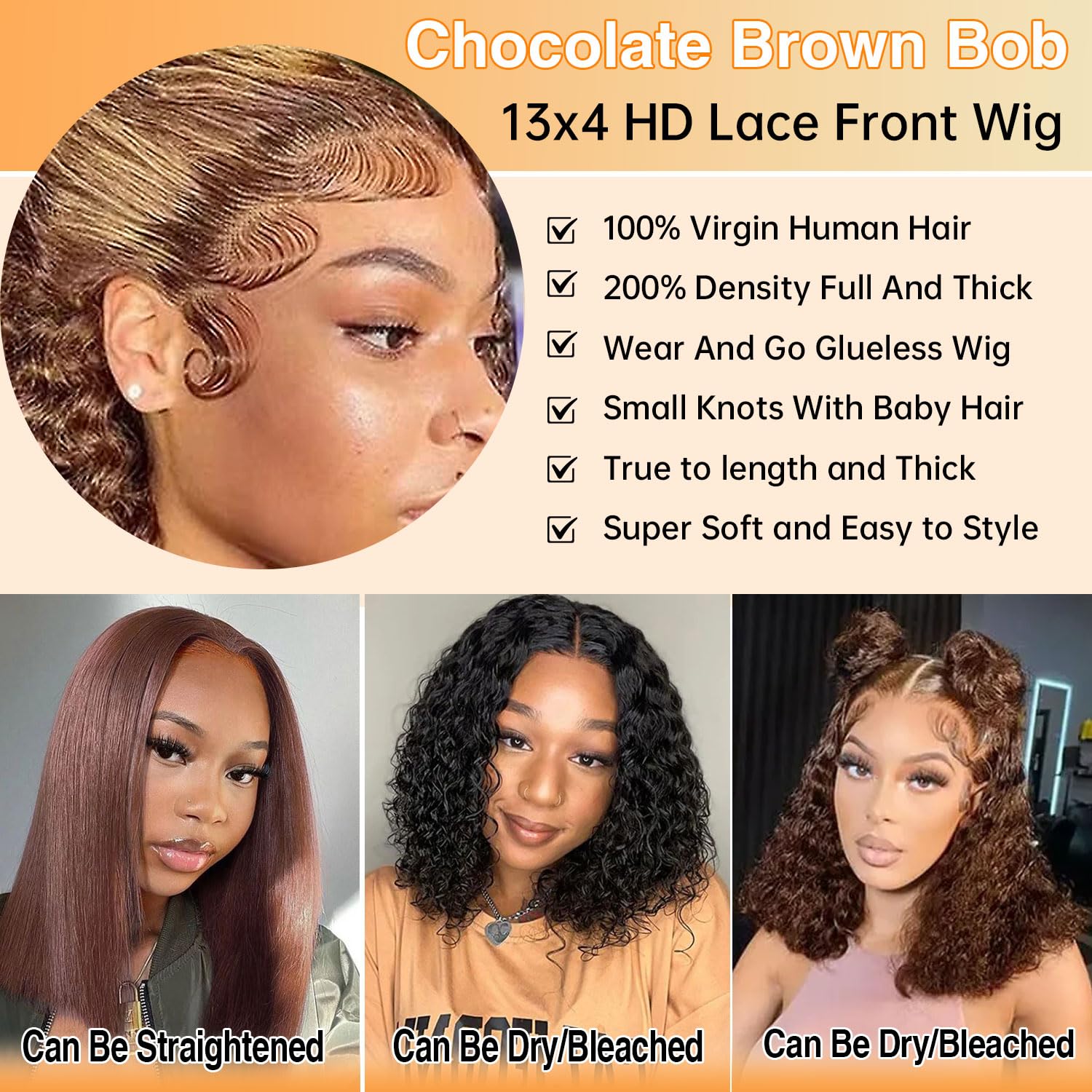 14 Inch Highlight Ombre Culry Bob Wig Human Hair 13x4 Deep Curly Human Hair Wig 200% Density HD Lace Front Wigs Human Hair for Women Pre Plucked Glueless Bob Wigs 4/27