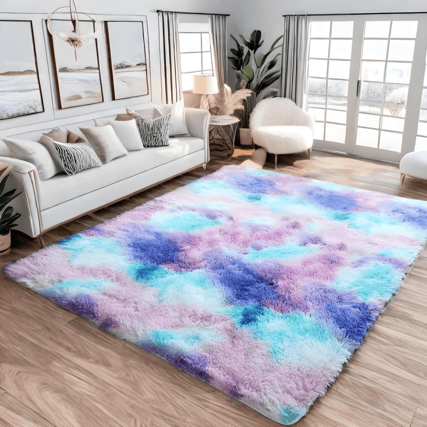 Lanyesky Alfombras Salón Grandes Pelo Largo Alfombra Habitación Dormitorio Lavables Alfombra de Pelo Largo para salón o Dormitorio, Alfombra esponjosa. (80x120cm, Azul Morado)