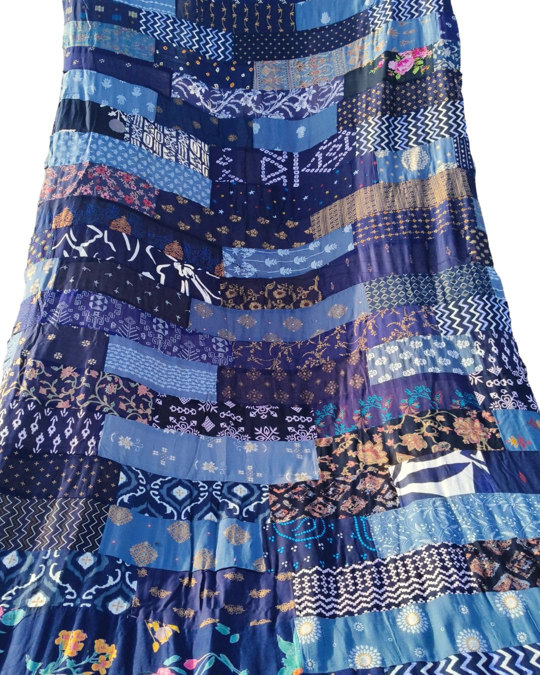 Upcycled Tone on Tone 100% Rayon Patchwork Fabric Sheet 1 Meter | 44 Inch Wide Woven Textile for Quilting, Sewing, DIY Crafts & Apparel (Blue Mix)-image-28