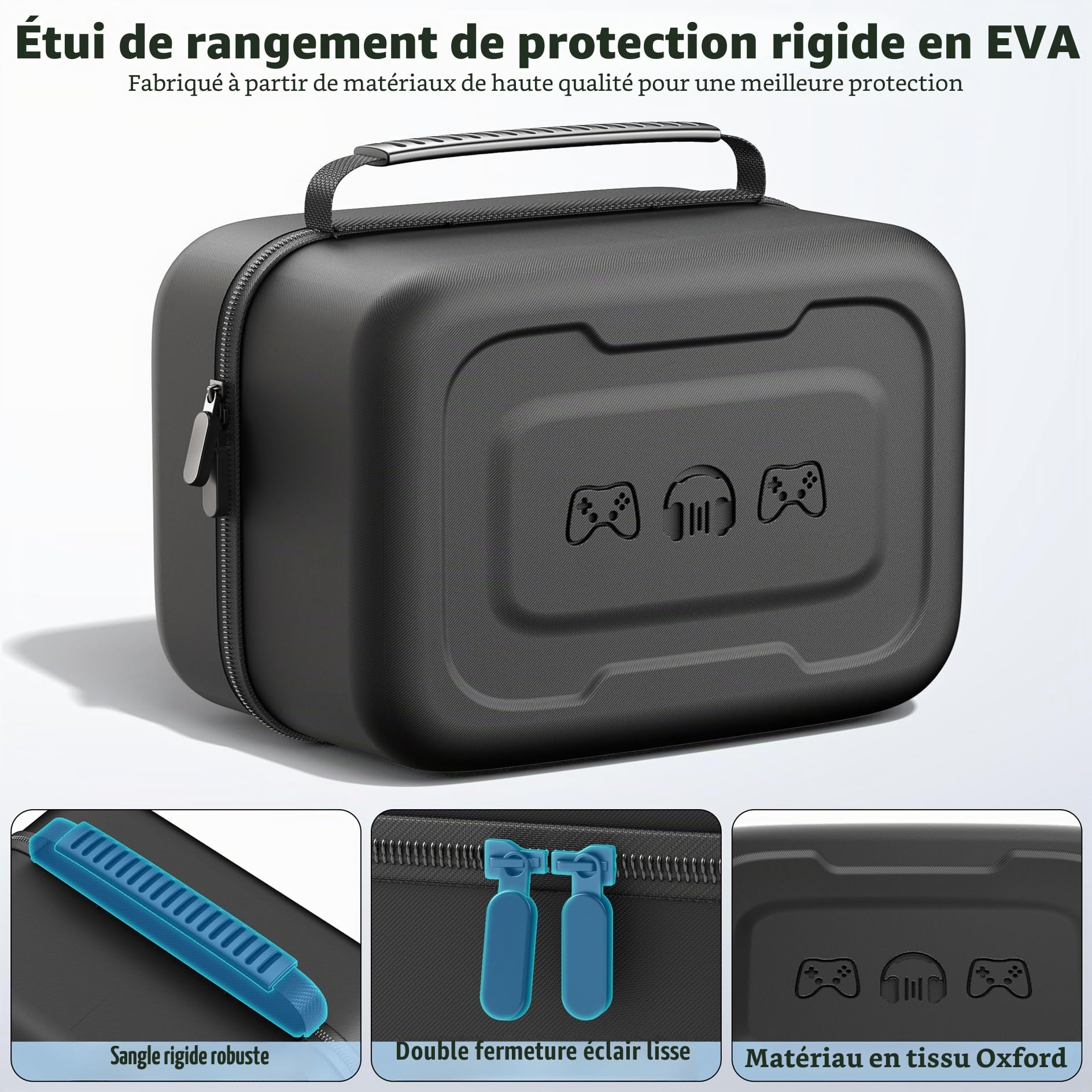 Étui de Transport Switch Universel Grande Capacité, Pochette Switch pour Casque Audio et Manettes de Jeu, Poches de Rangement et Protection Léger et Portable pour Accessoires Gaming (Noir)