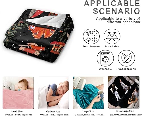 Miniatura 6 de Manta de hongos, regalos para mujeres, suave y acogedora manta de franela de vellón para todas las estaciones, mantas decorativas para sofá, cama,
